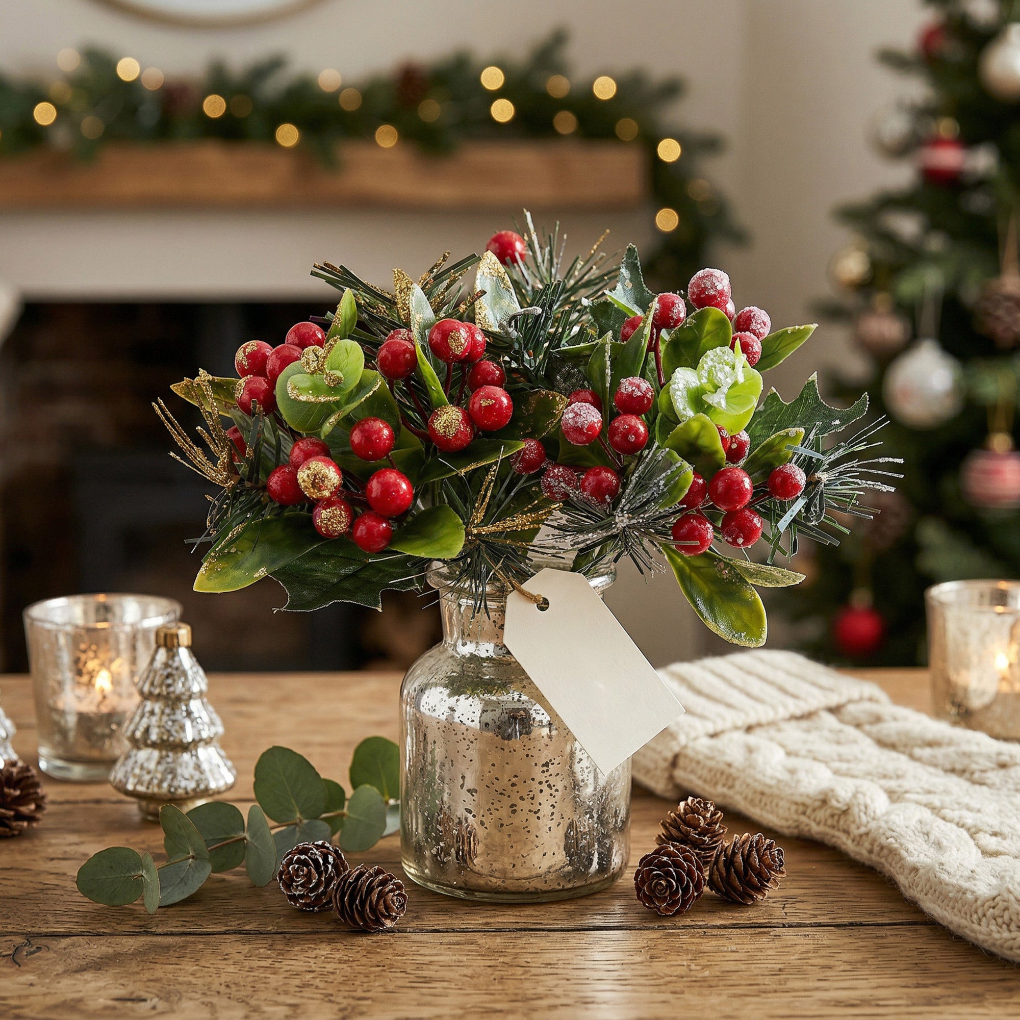 Glitter Frost Covered Berries Pick, Holiday Decor- Set of 6