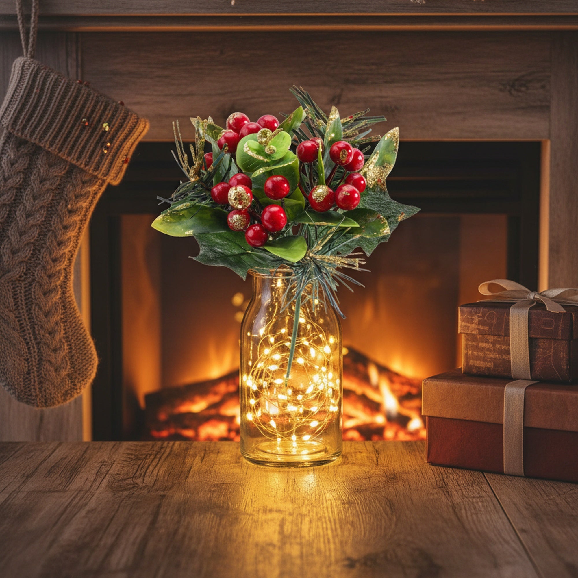 Glitter Frost Covered Berries Pick, Holiday Decor- Set of 6