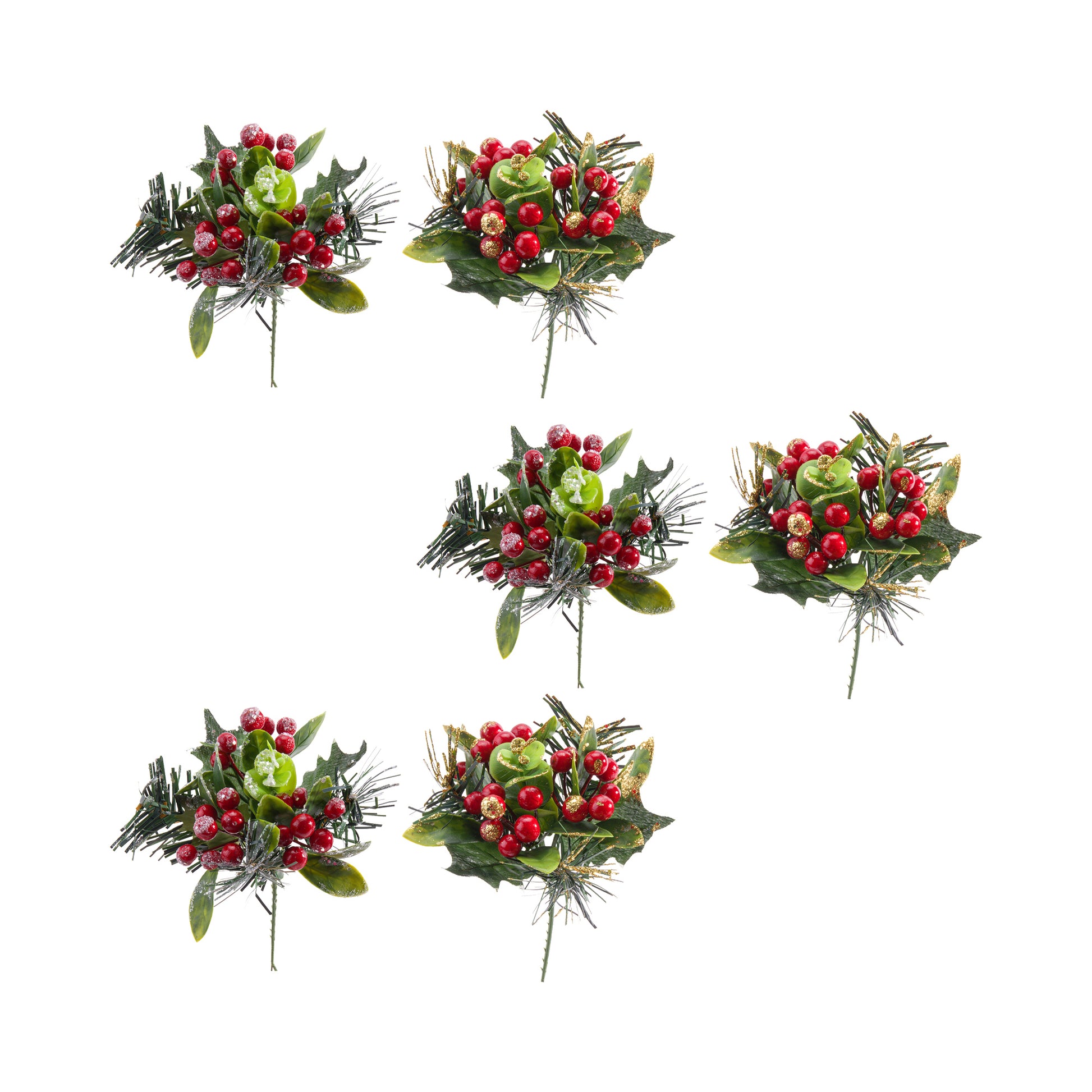Glitter Frost Covered Berries Pick, Holiday Decor- Set of 6