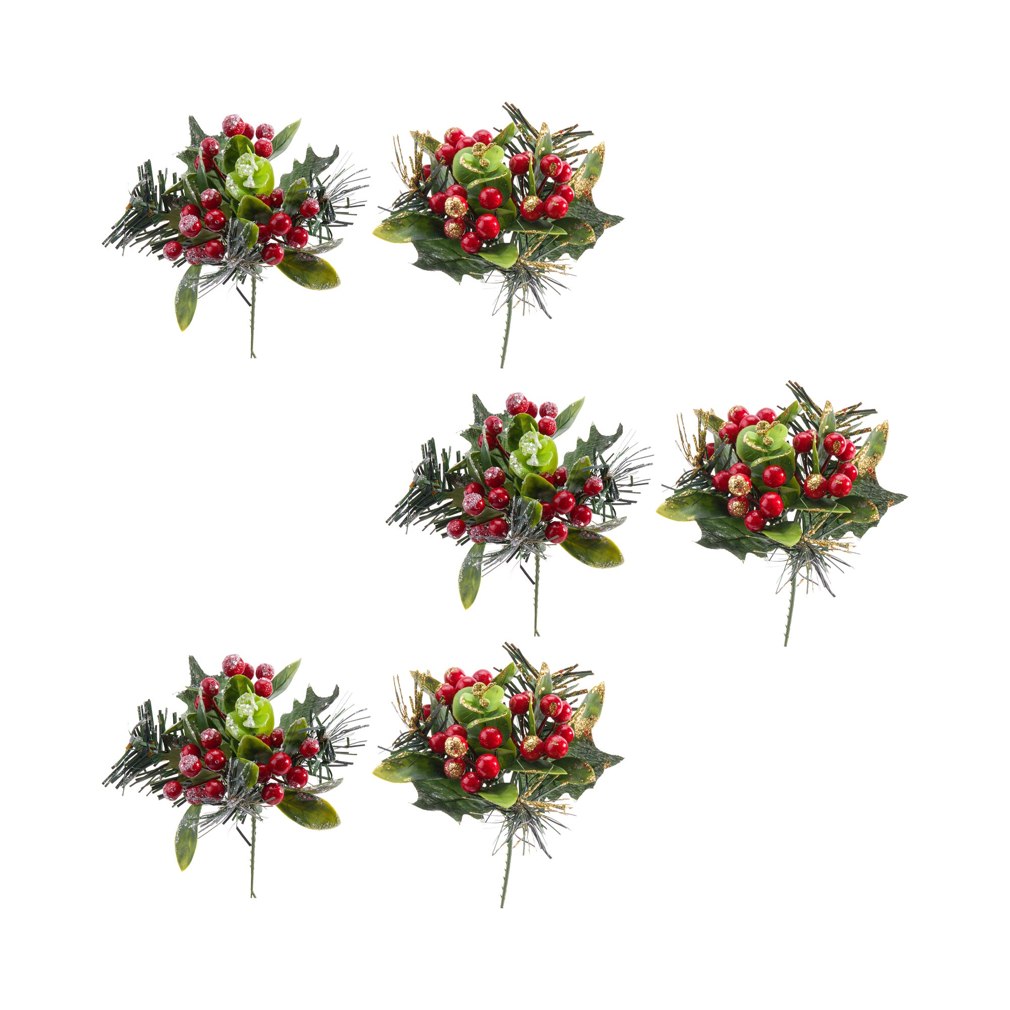 Glitter Frost Covered Berries Pick, Holiday Decor- Set of 6