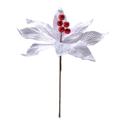White Velvet Poinsettia Pick with Debossed Veins, Christmas, Holiday Decor- Set of 6