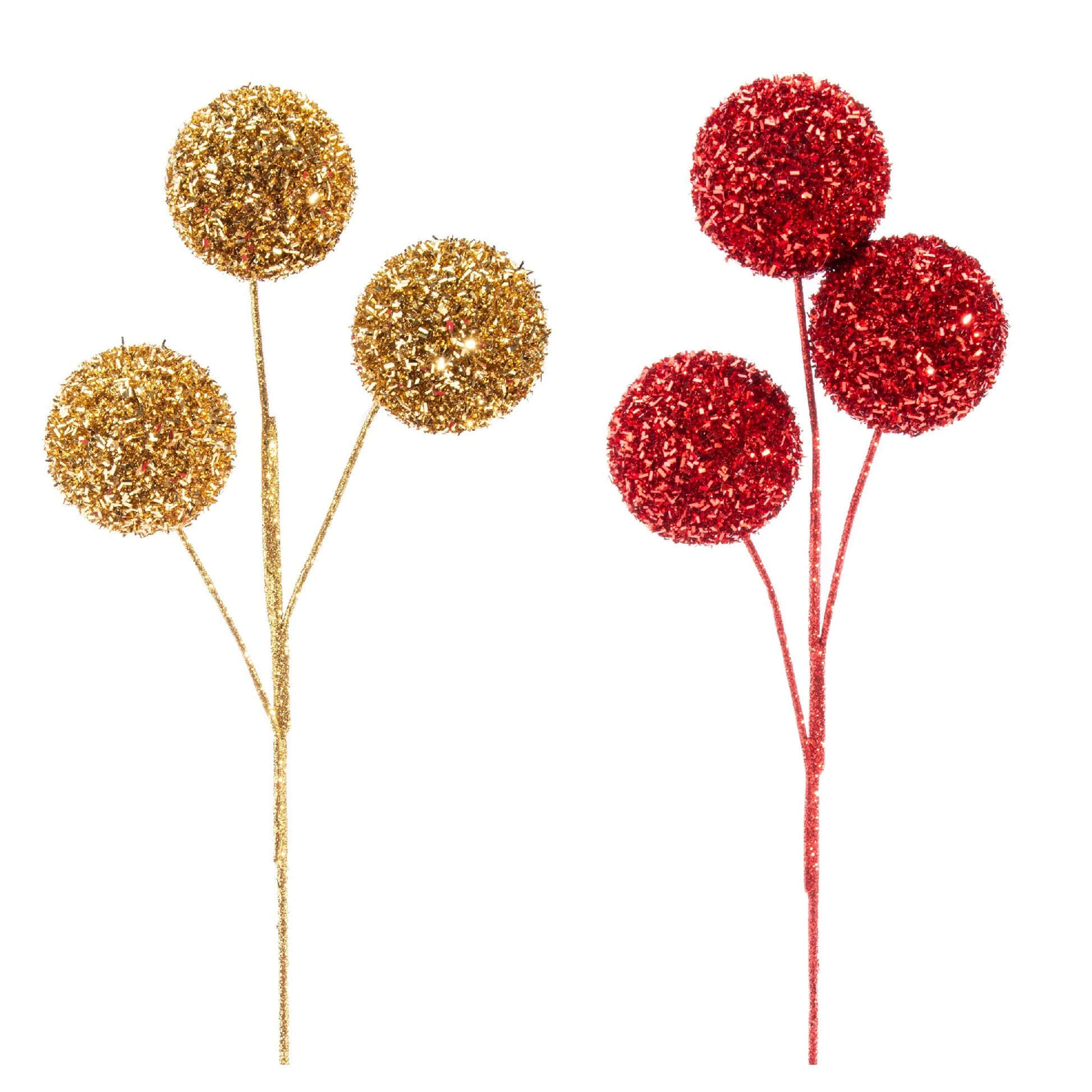 Glitter 3 Head Ball Pick Assorted, Floral Pick, Holiday Decor- Set of 3