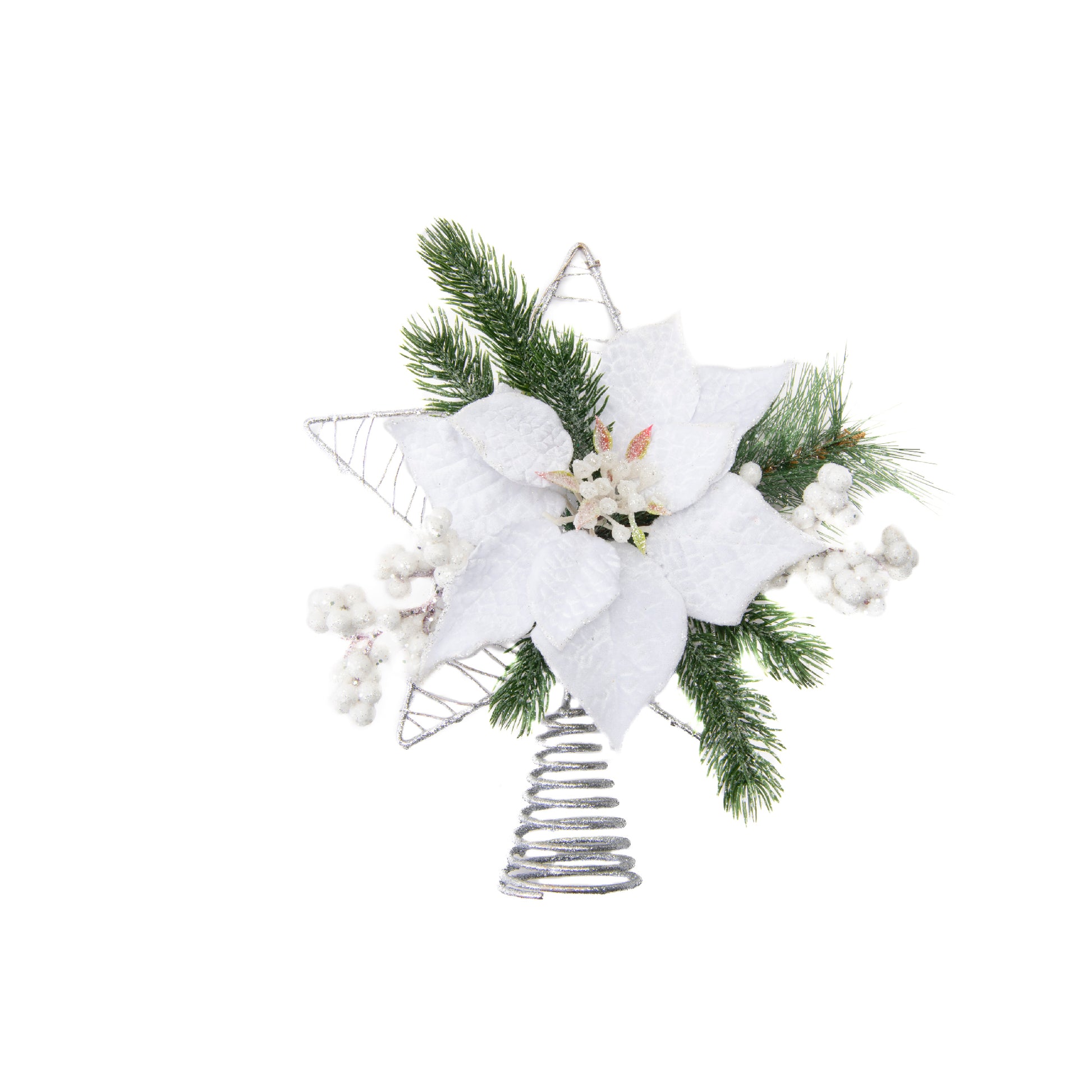 Velvet Poinsettia and Star Tree Topper White, Christmas, Holiday Decor