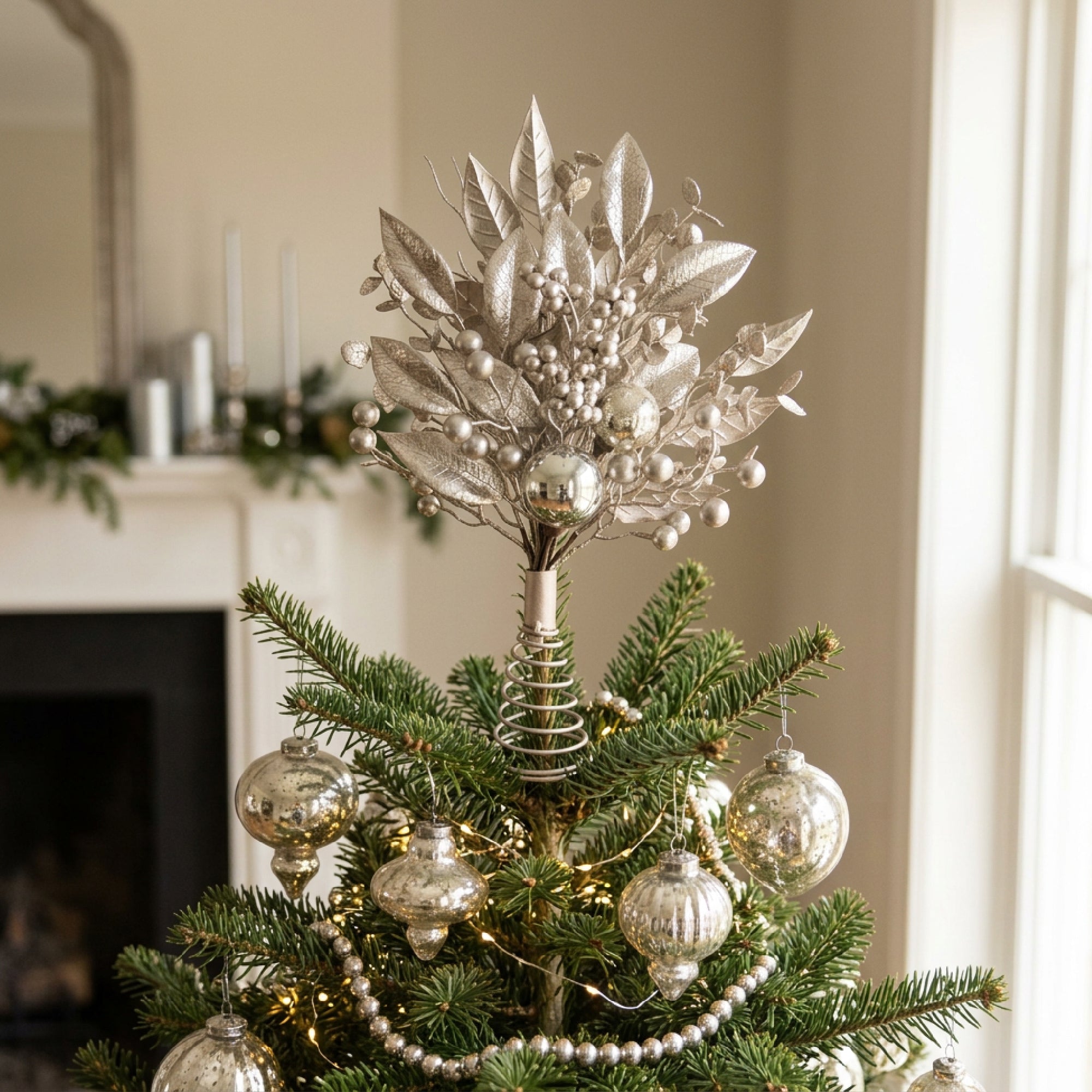 Silver Leaf and Ornament Tree Topper, Ornament, Holiday Decor