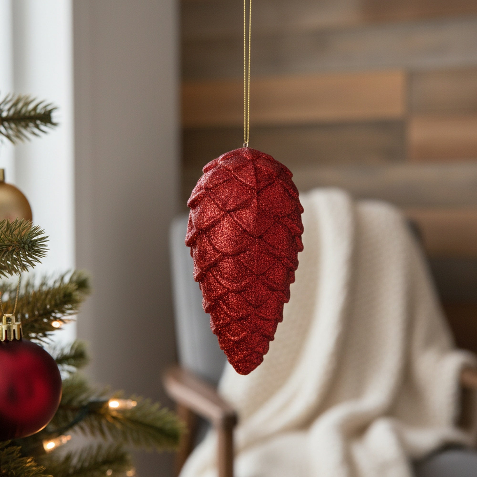 Glitter Pinecone Ornament Red, Christmas, Ornament, Holiday Decor- Set of 2