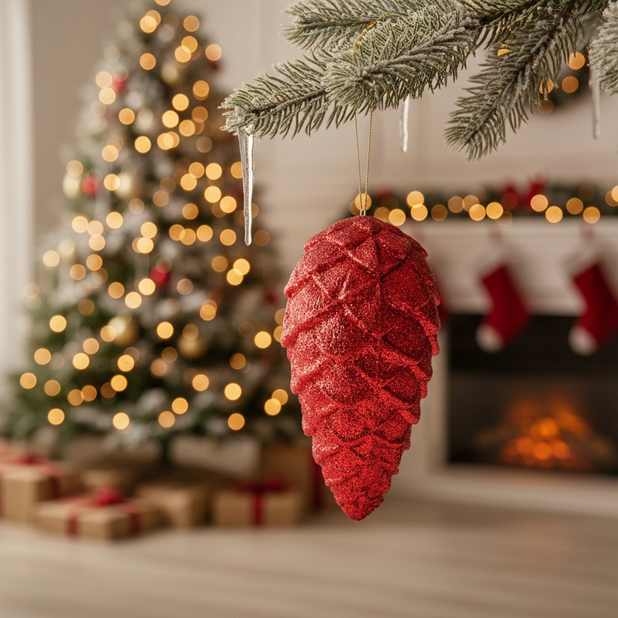 Glitter Pinecone Ornament Red, Christmas, Ornament, Holiday Decor- Set of 2