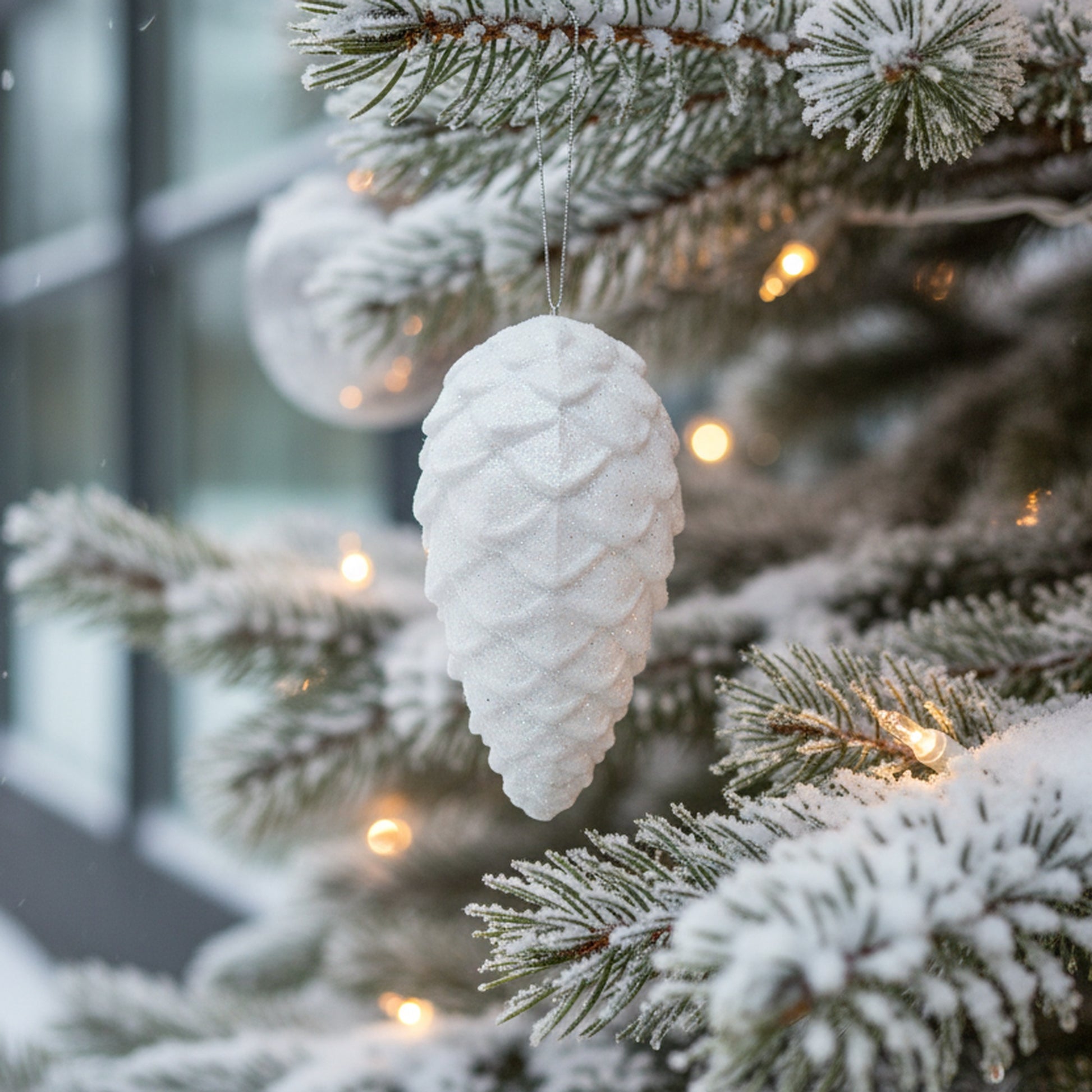Glitter Pinecone Ornament White, Christmas, Ornament, Holiday Decor- Set of 2