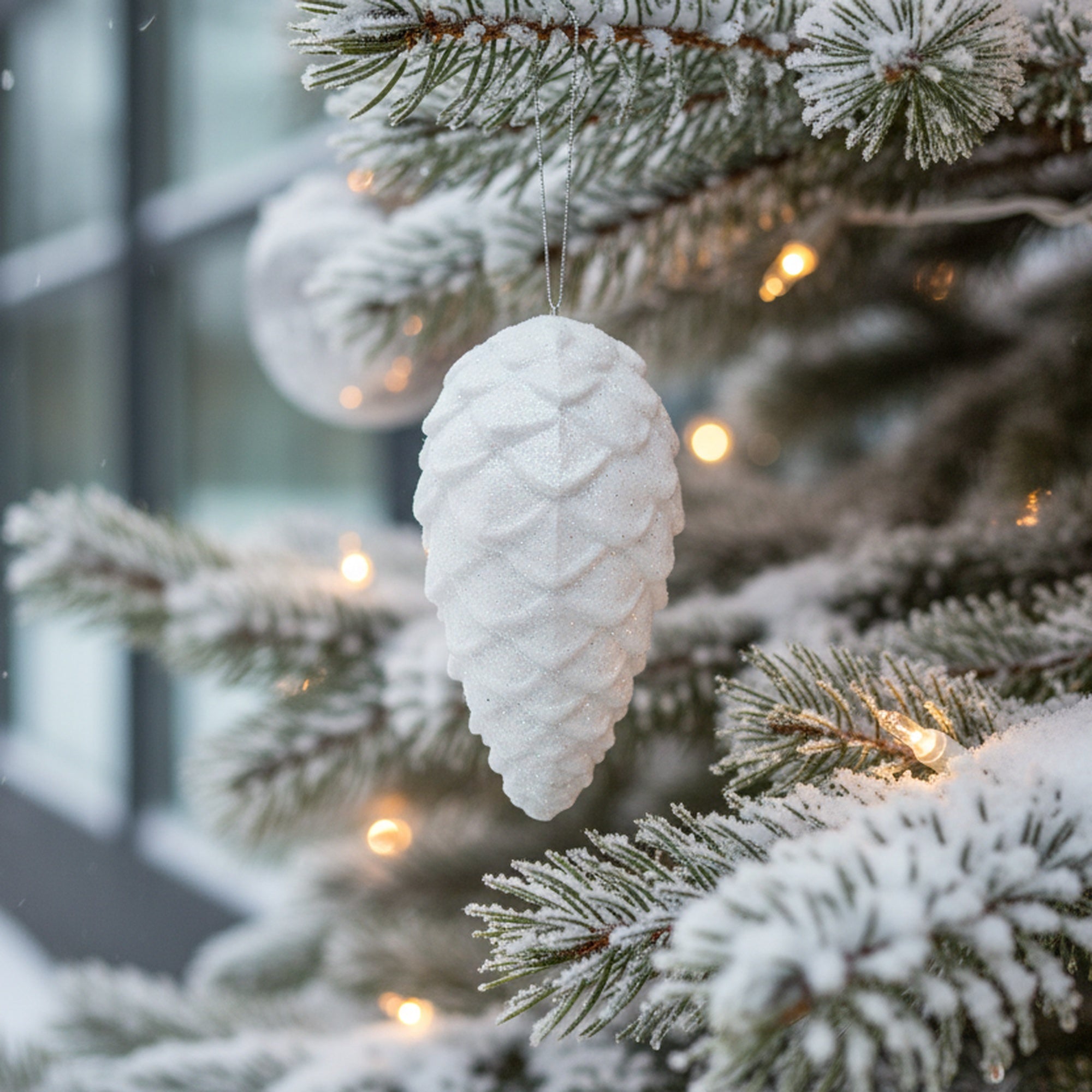 Glitter Pinecone Ornament White, Christmas, Ornament, Holiday Decor- Set of 2