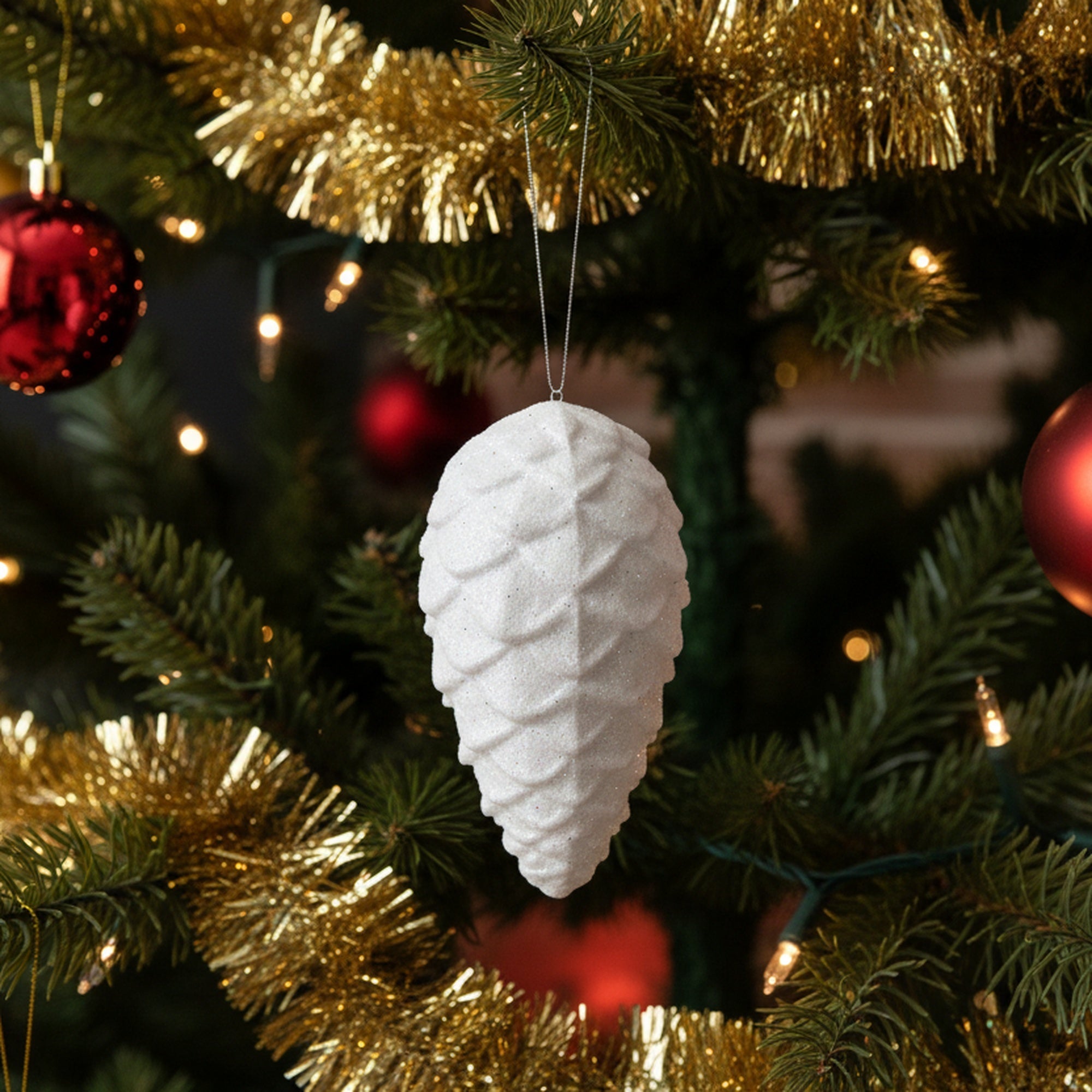Glitter Pinecone Ornament White, Christmas, Ornament, Holiday Decor- Set of 2