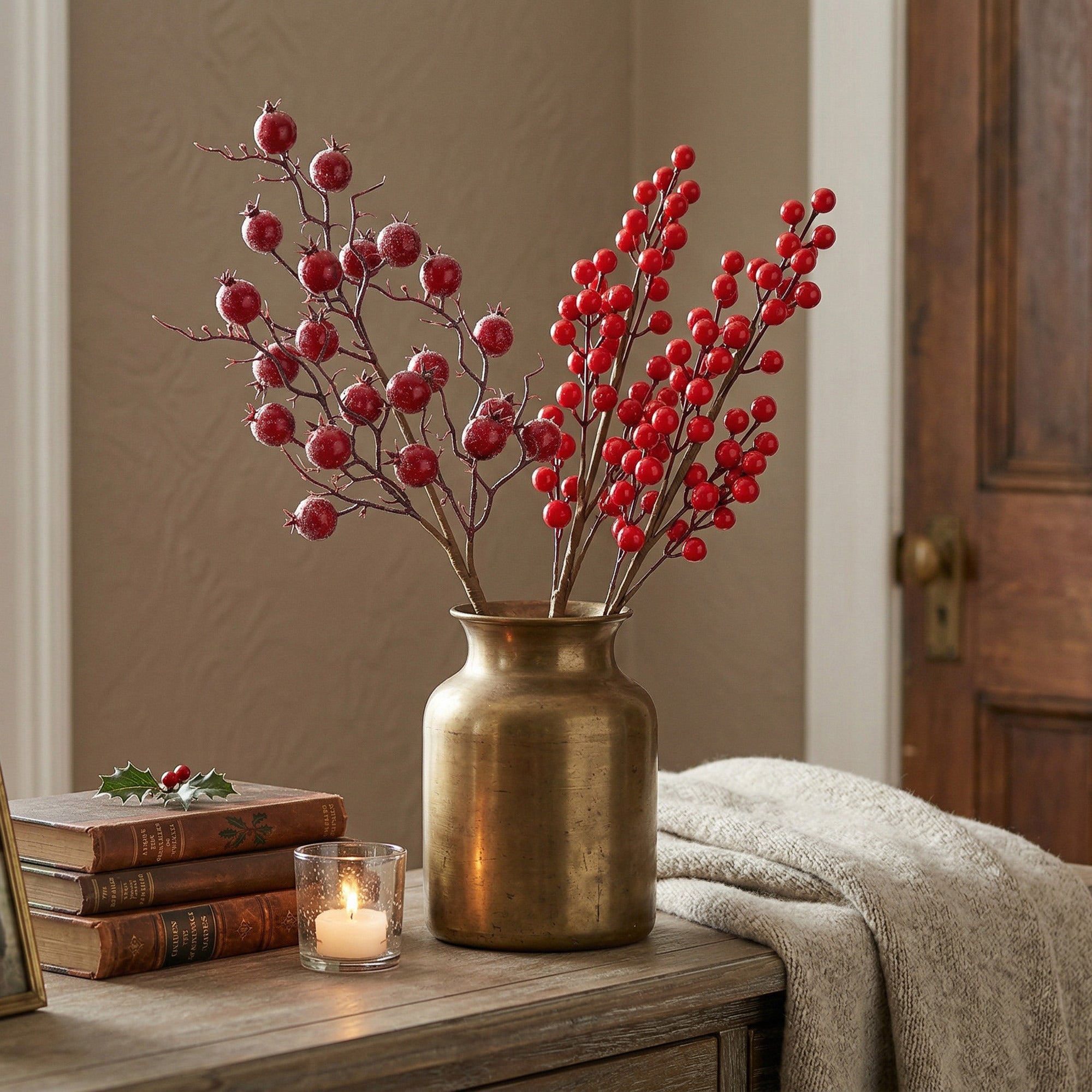 Red Berries Pick Assorted, Floral Pick, Holiday Decor- Set of 6