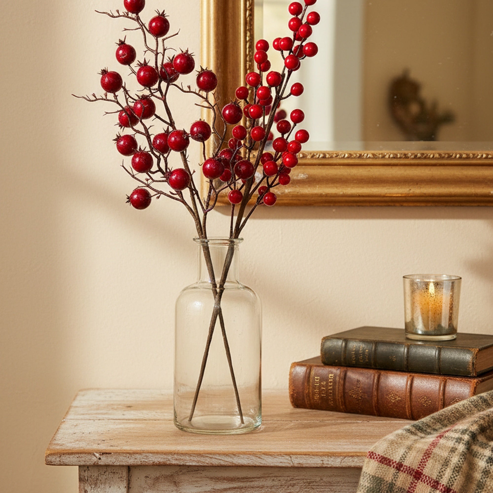Red Berries Pick Assorted, Floral Pick, Holiday Decor- Set of 6