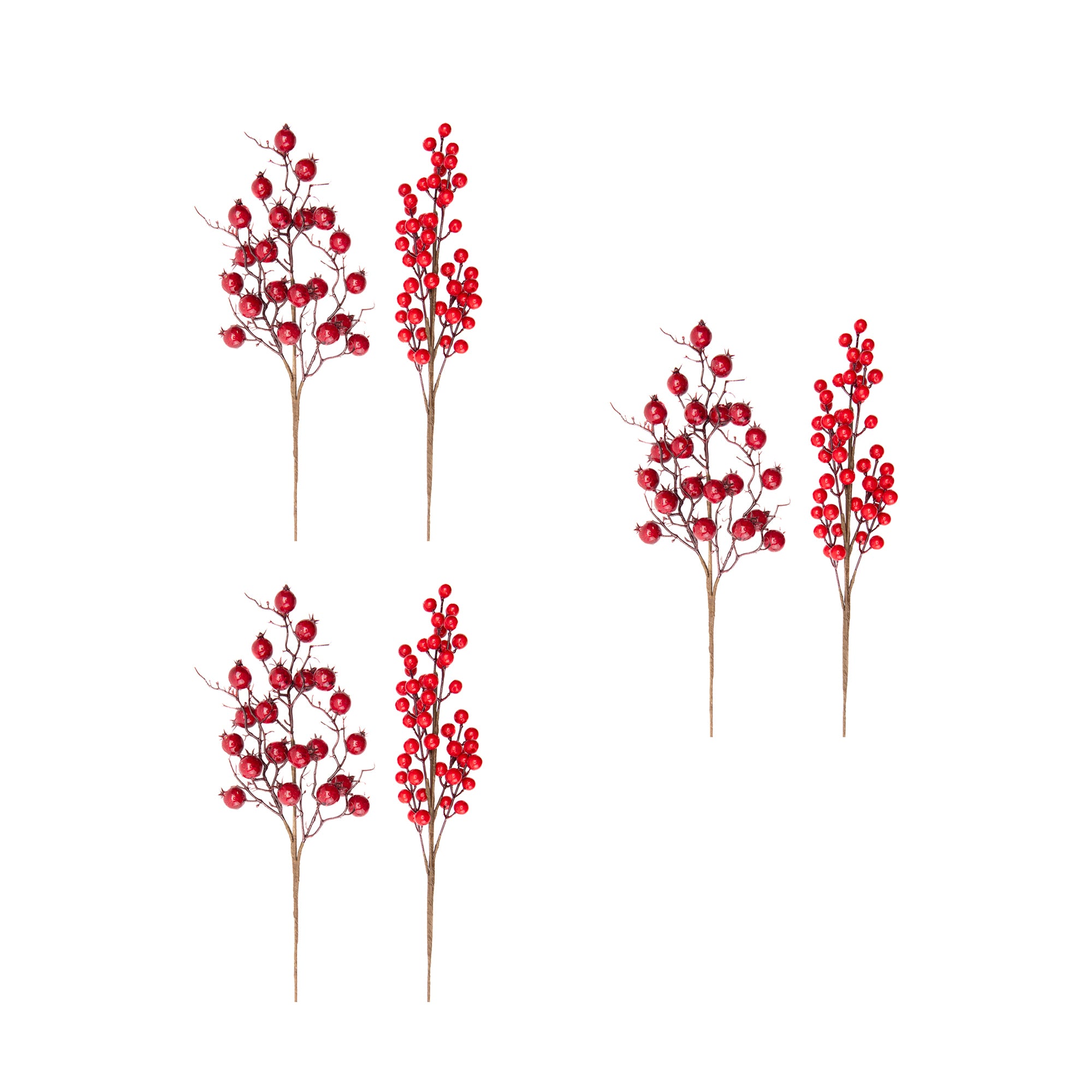 Red Berries Pick Assorted, Floral Pick, Holiday Decor- Set of 6