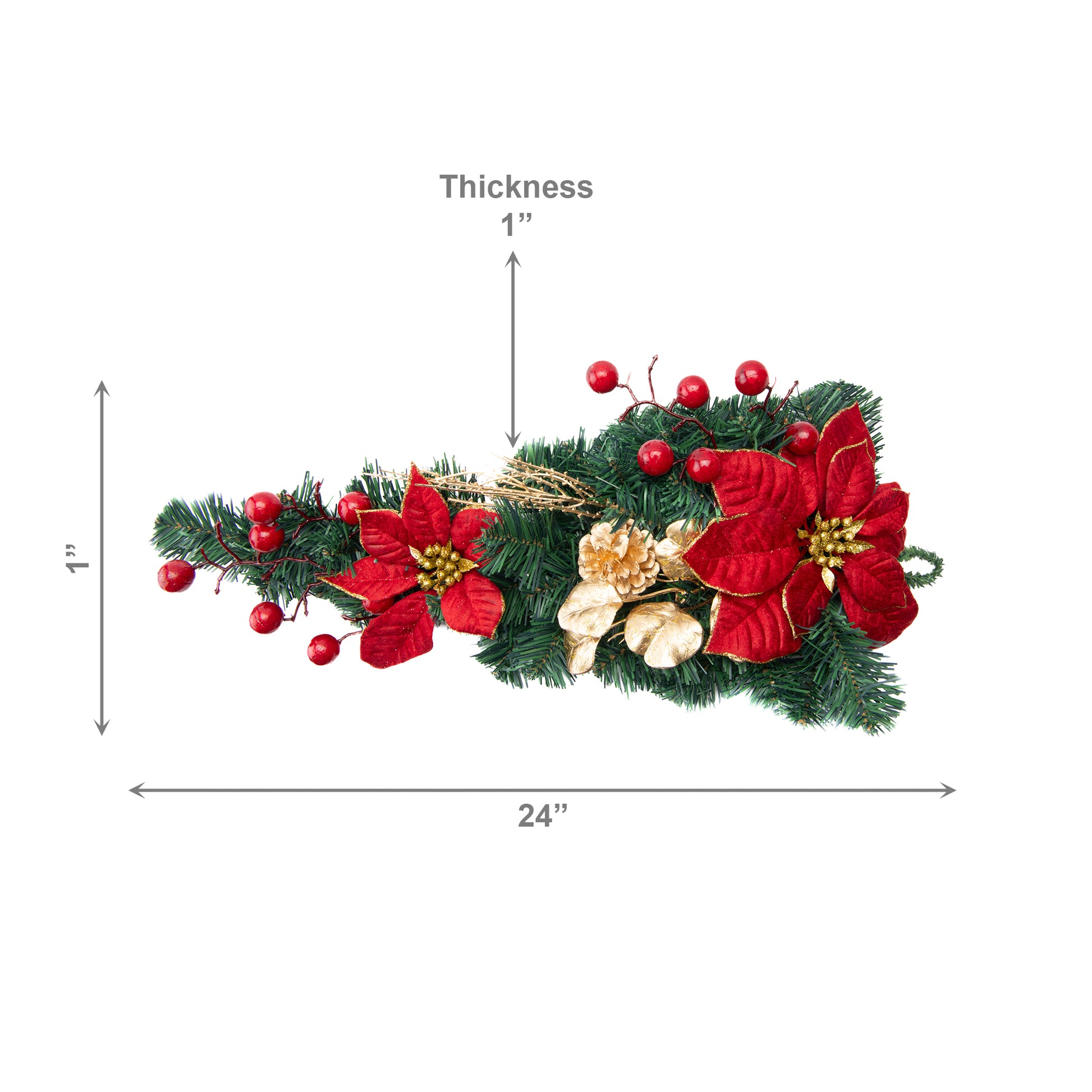 Red Velvet Poinsettia and Gold Pinecone Swag, Christmas, Garland, Holiday Decor