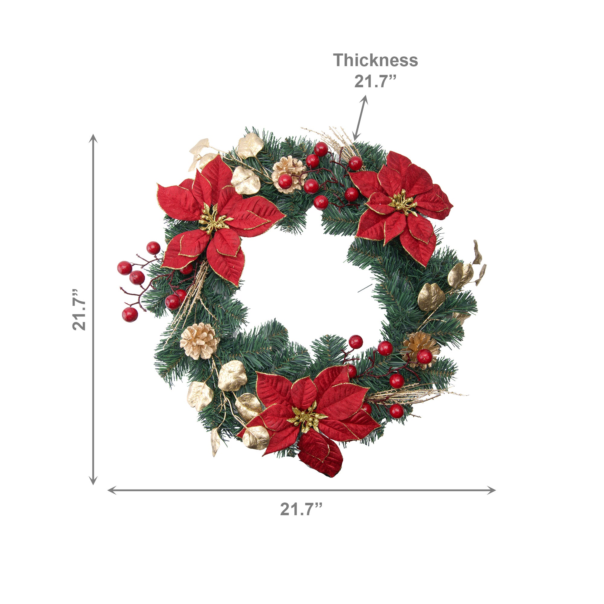 Red Velvet Poinsettia and Gold Pinecone Wreath, Christmas, Wreath, Holiday Decor