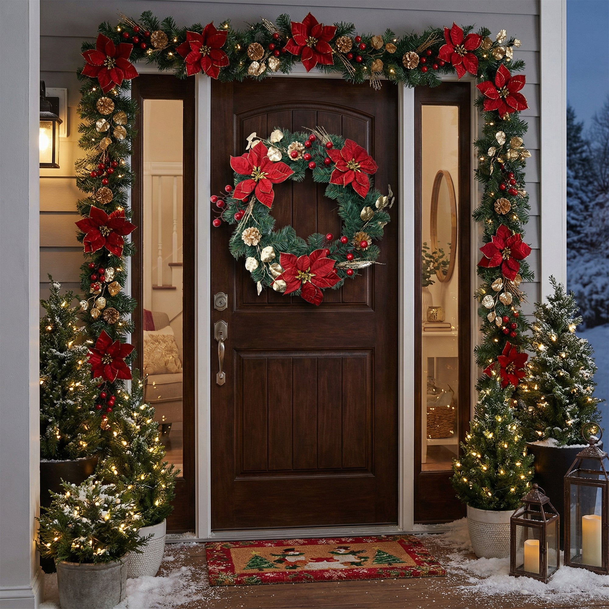 Red Velvet Poinsettia and Gold Pinecone Wreath, Christmas, Wreath, Holiday Decor