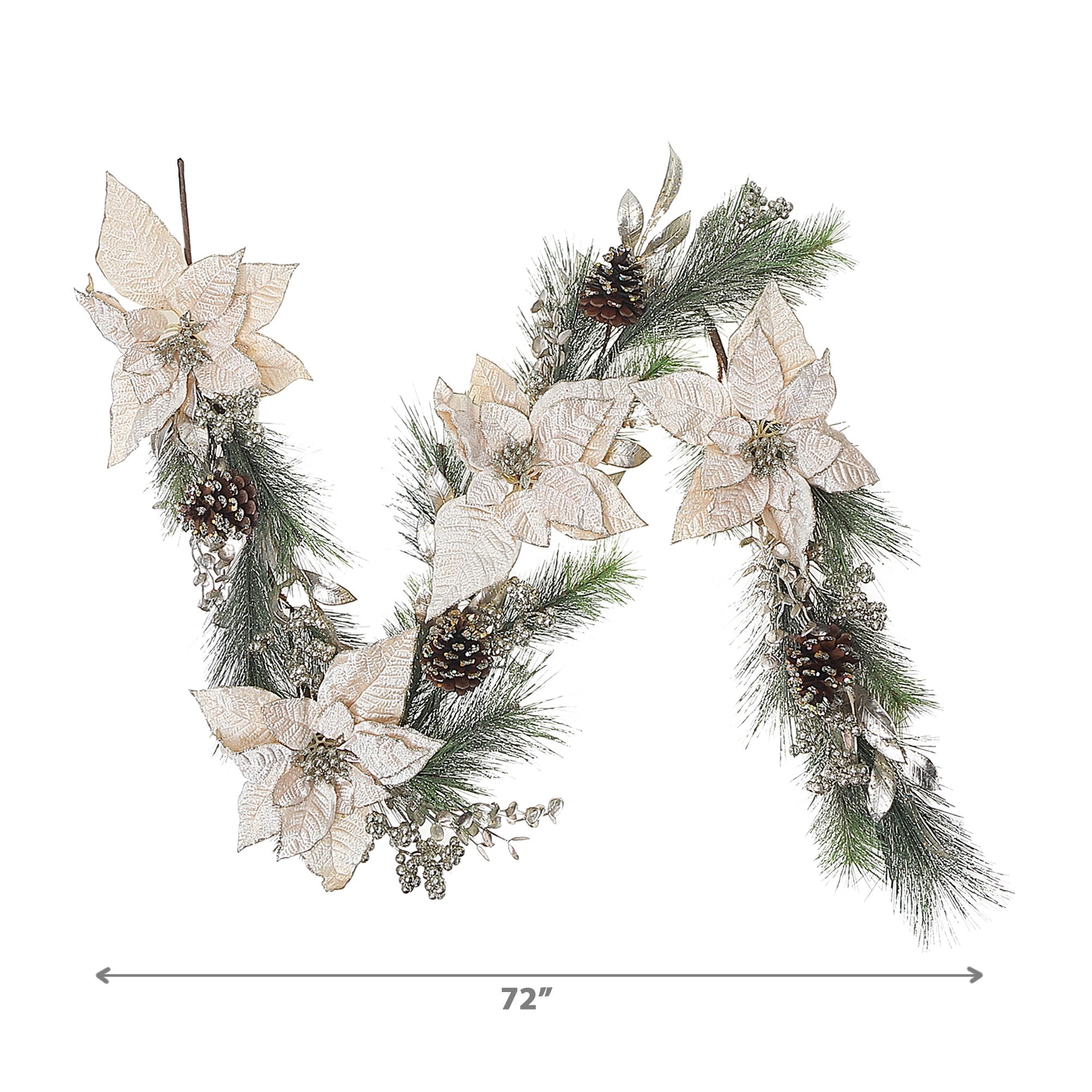 Poinsettia And Pinecone Garland, Christmas Garland, Holiday Mantel Garland Decor