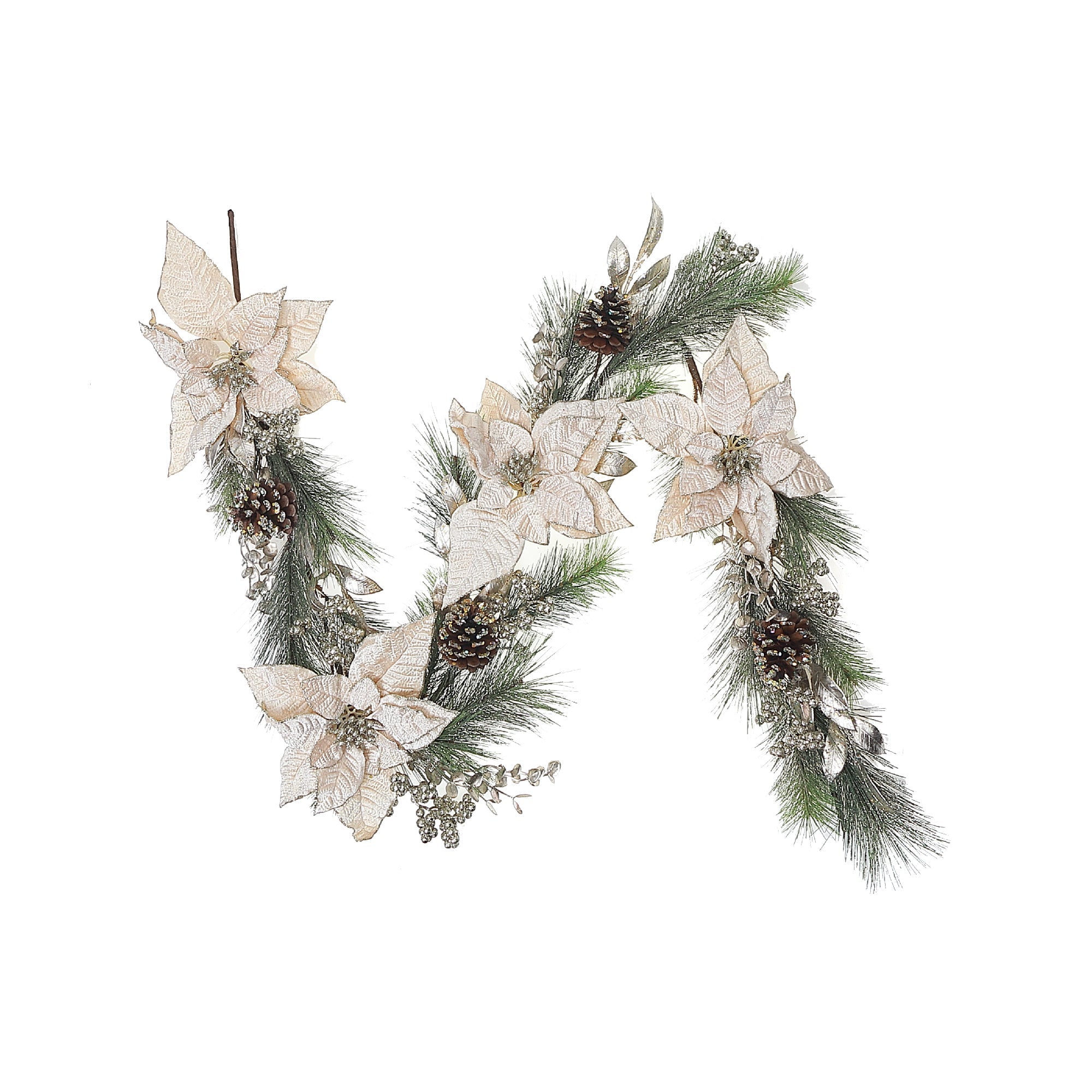 Poinsettia And Pinecone Garland, Christmas Garland, Holiday Mantel Garland Decor