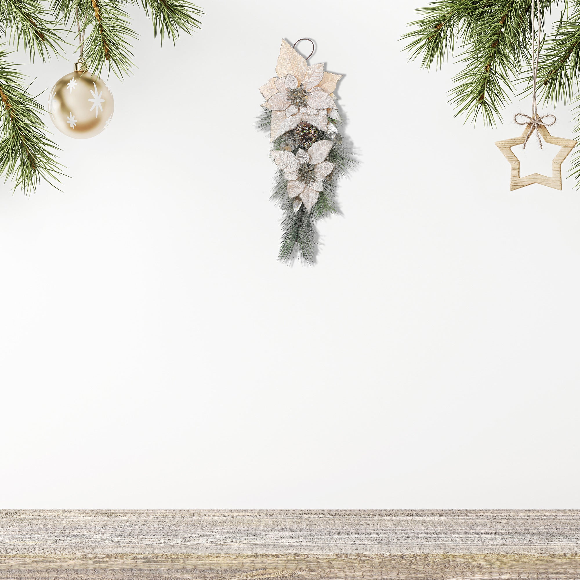 Poinsettia And Pinecone Door Hanger, Christmas Door Decor, Holiday Entryway Decoration