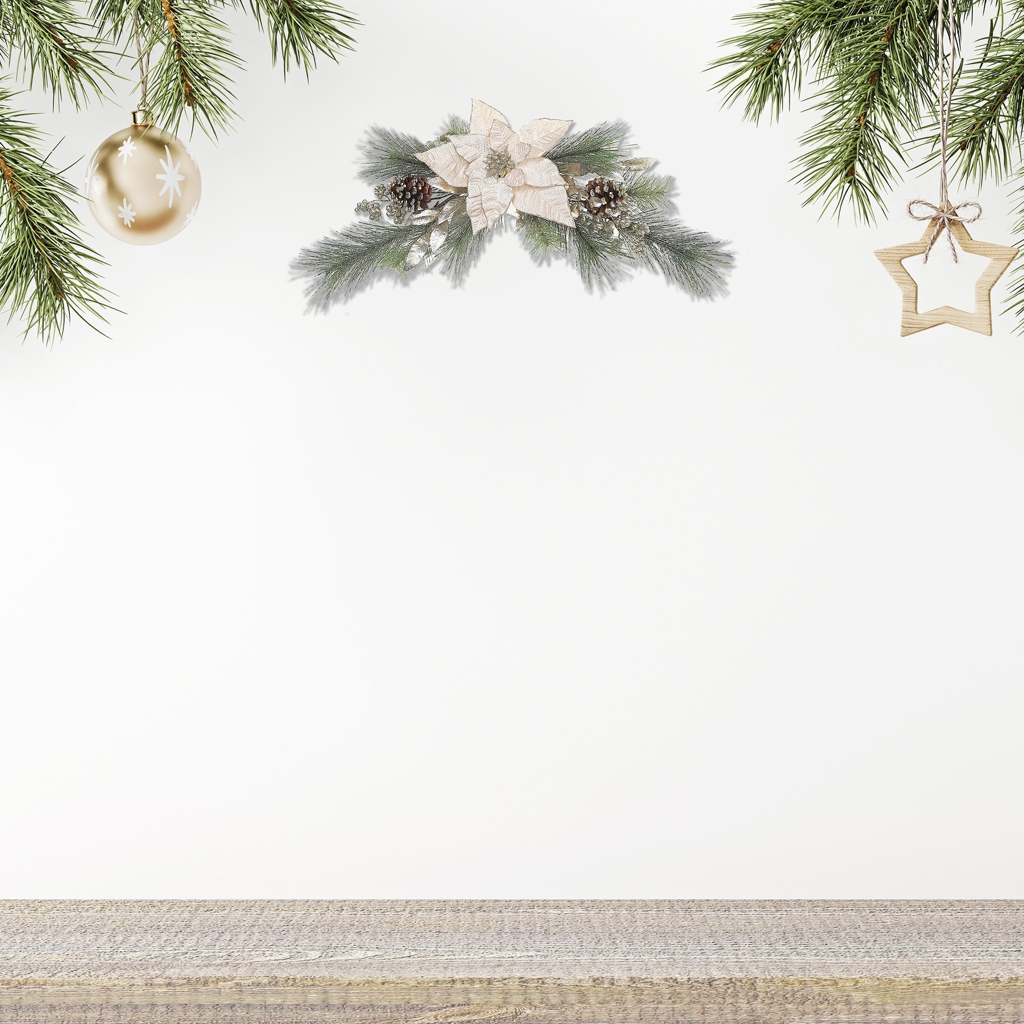 Poinsettia And Pinecone Swag, Christmas Door Swag, Holiday Wall Decoration