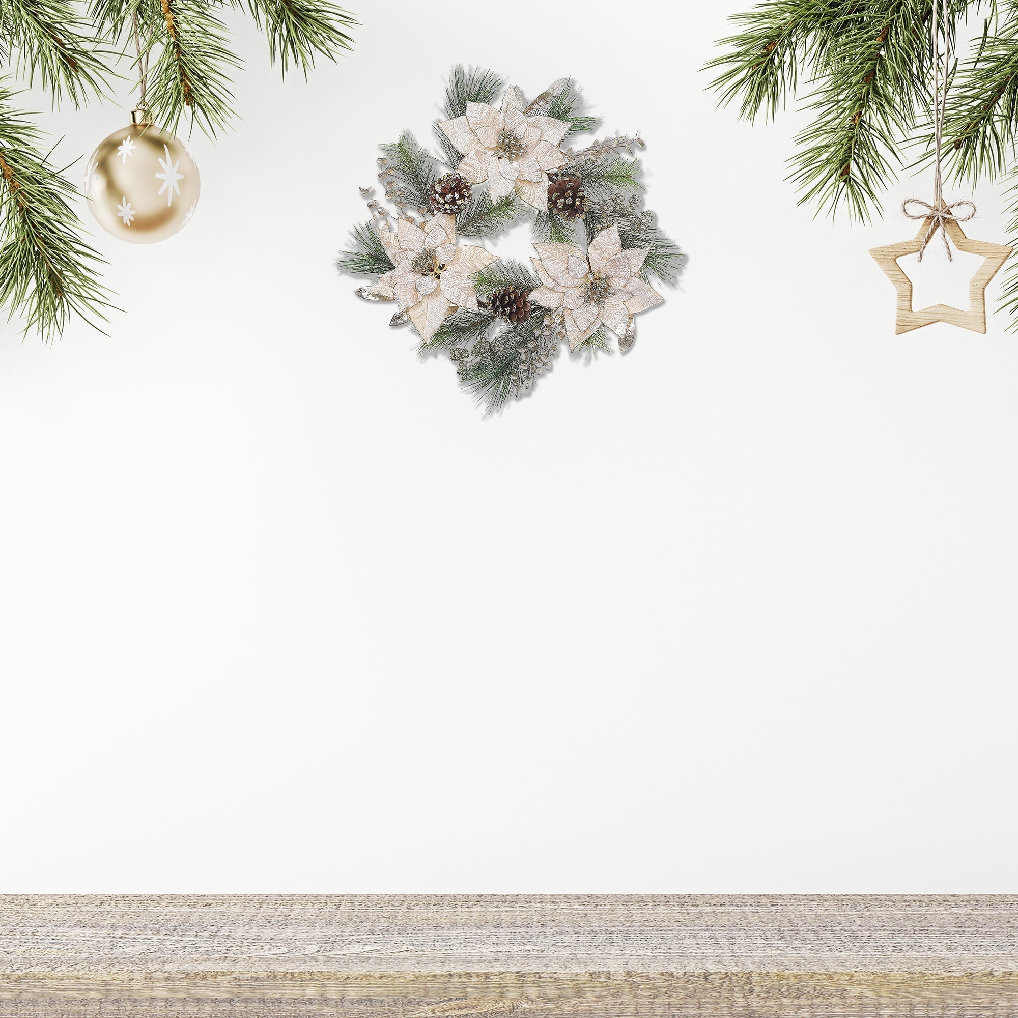 Poinsettia And Pinecone Wreath, Christmas Door Wreath, Holiday Front Door Decor
