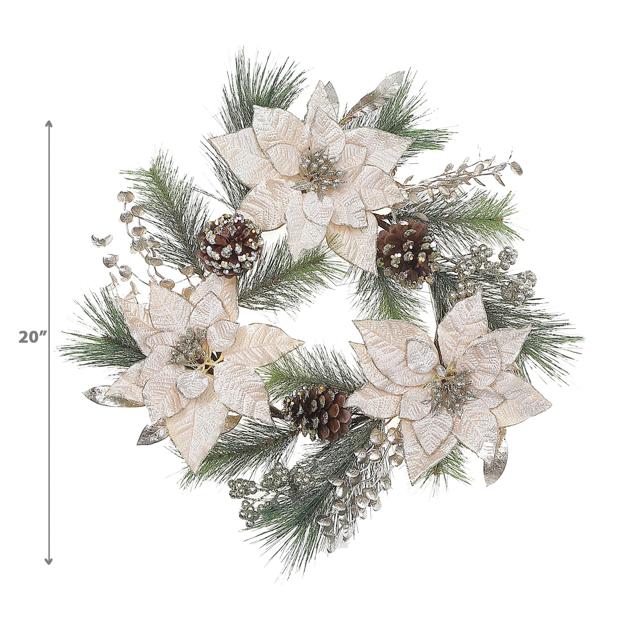 Poinsettia And Pinecone Wreath, Christmas Door Wreath, Holiday Front Door Decor