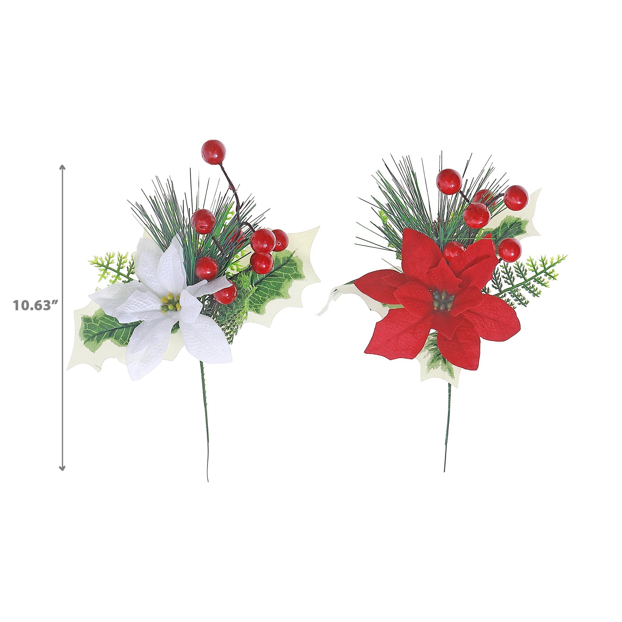 Poinsettia And Berry Pick Set of 12, Christmas Floral Pick, Holiday Tree Decoration