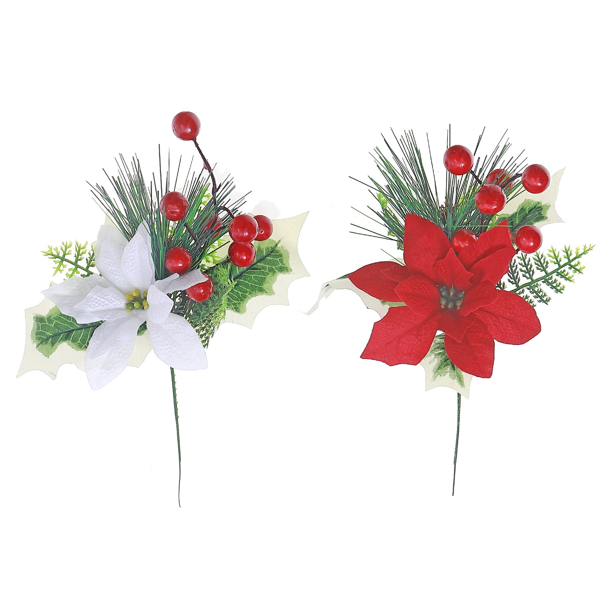 Poinsettia And Berry Pick Set of 12, Christmas Floral Pick, Holiday Tree Decoration