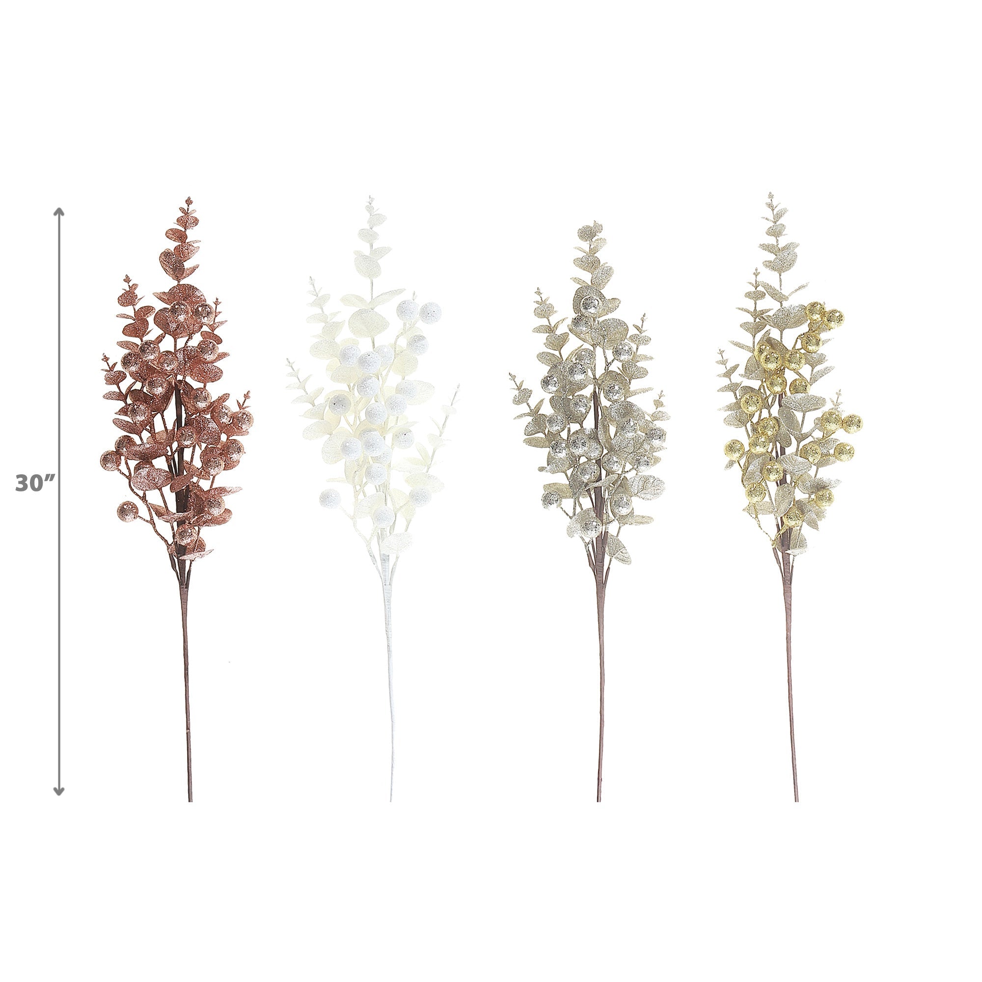 Glitter Berry And Leaves Spray Set of 4, Christmas Floral Spray, Holiday Berry Decoration
