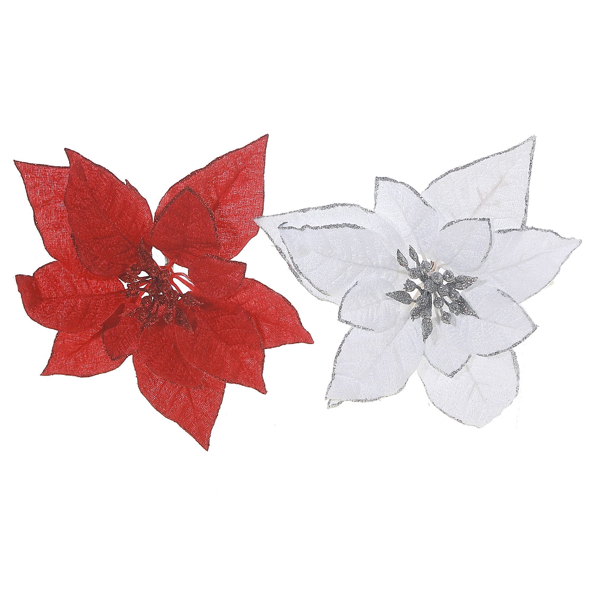 Poinsettia Clip Set of 6, Christmas Tree Flower Ornament, Holiday Floral Clip