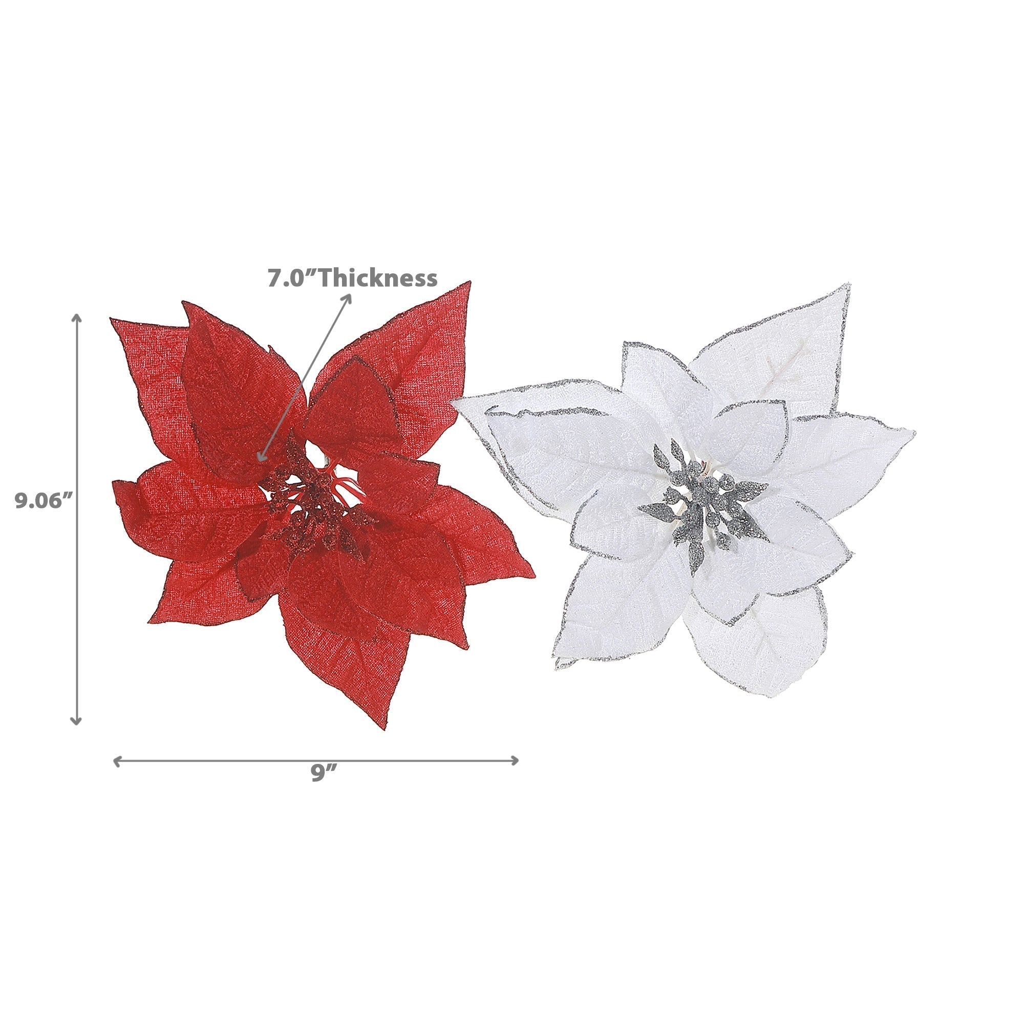 Poinsettia Clip Set of 6, Christmas Tree Flower Ornament, Holiday Floral Clip