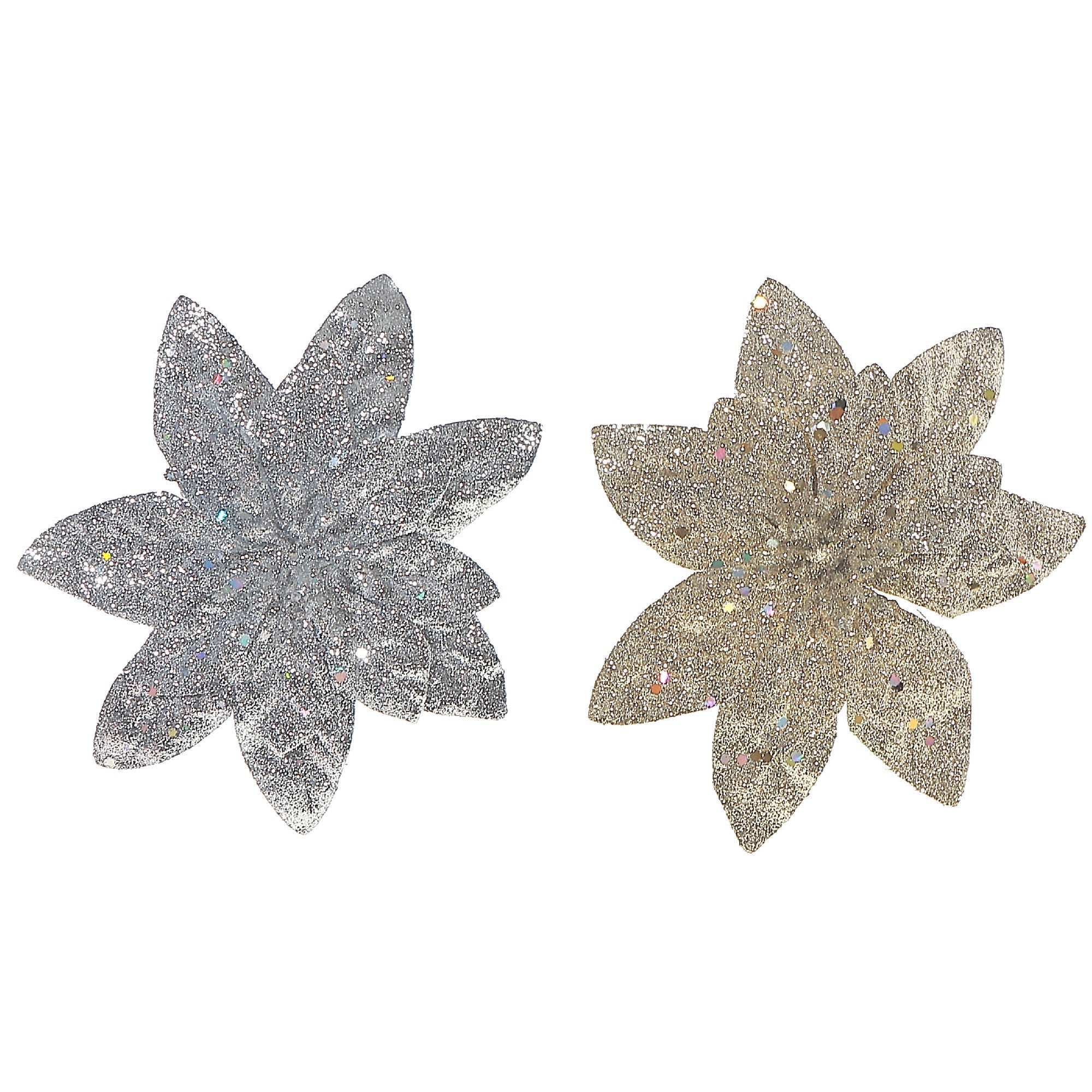 Glitter Poinsettia Clip Set of 12, Christmas Tree Flower Clip, Holiday Ornament Decoration