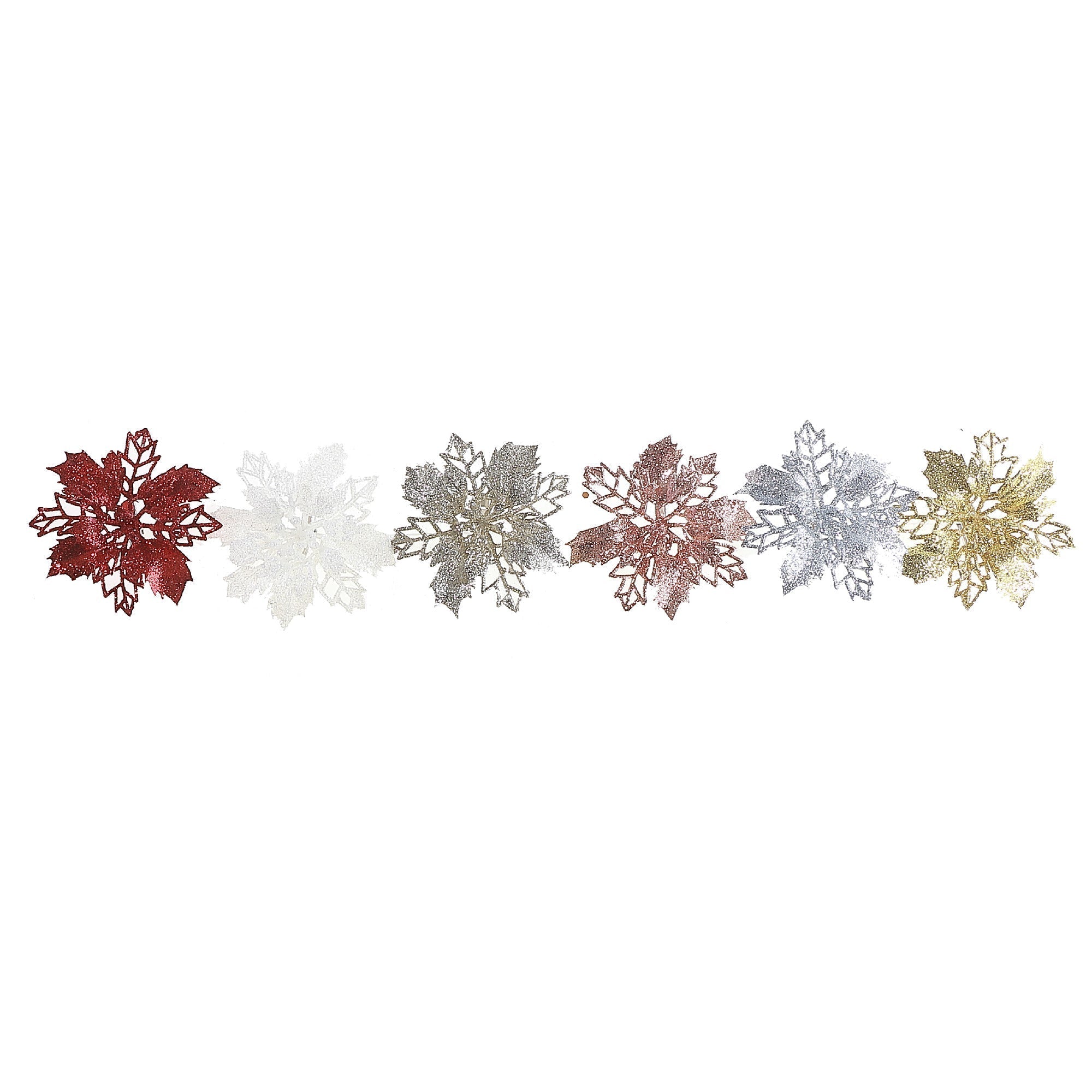 Double Glitter Poinsettia Clip Set of 12, Christmas Tree Ornament Clip, Holiday Tree Decoration