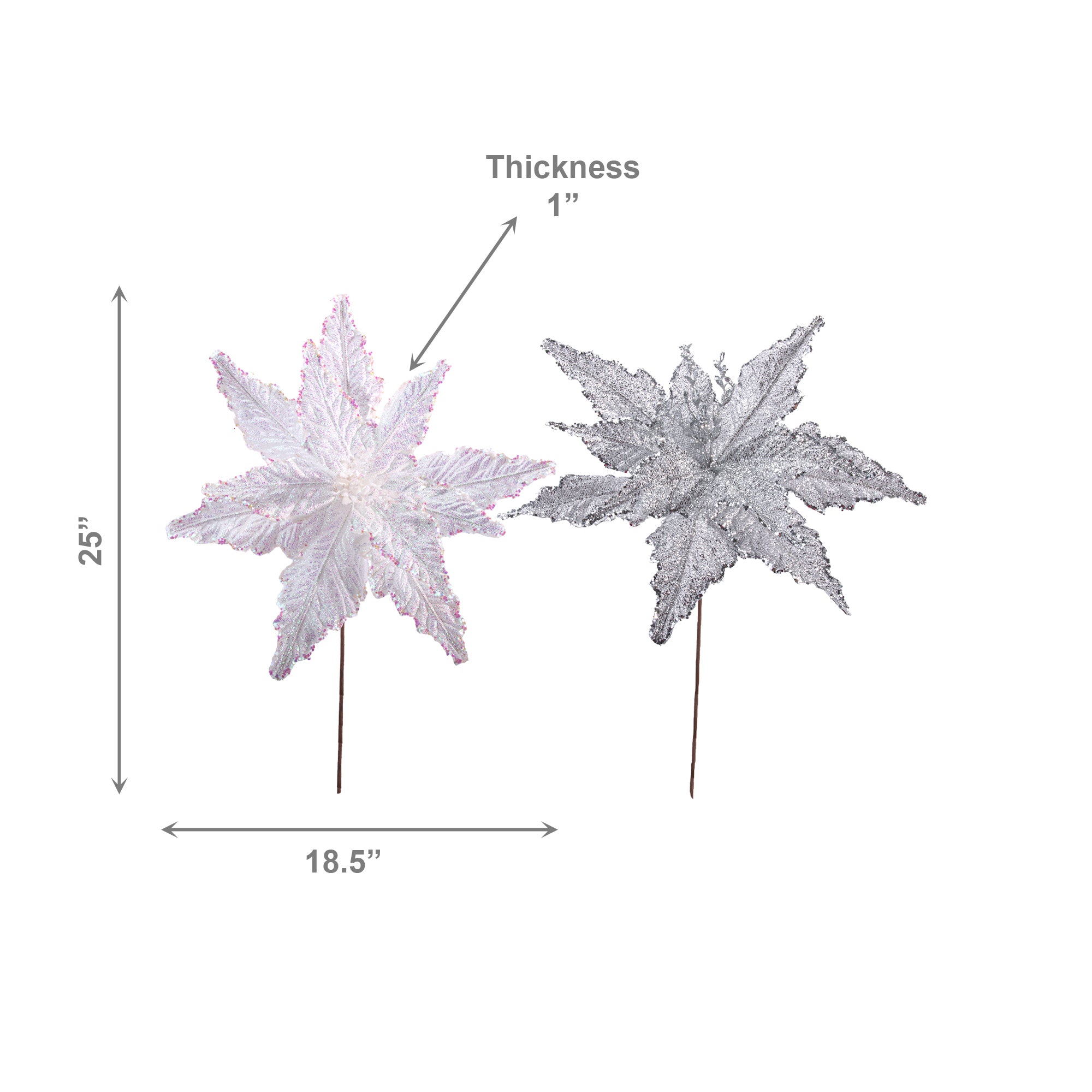 Metallic Tinsel Fabric Poinsettia Pick Assorted, Christmas, Floral Pick, Holiday Decor- Set of 6