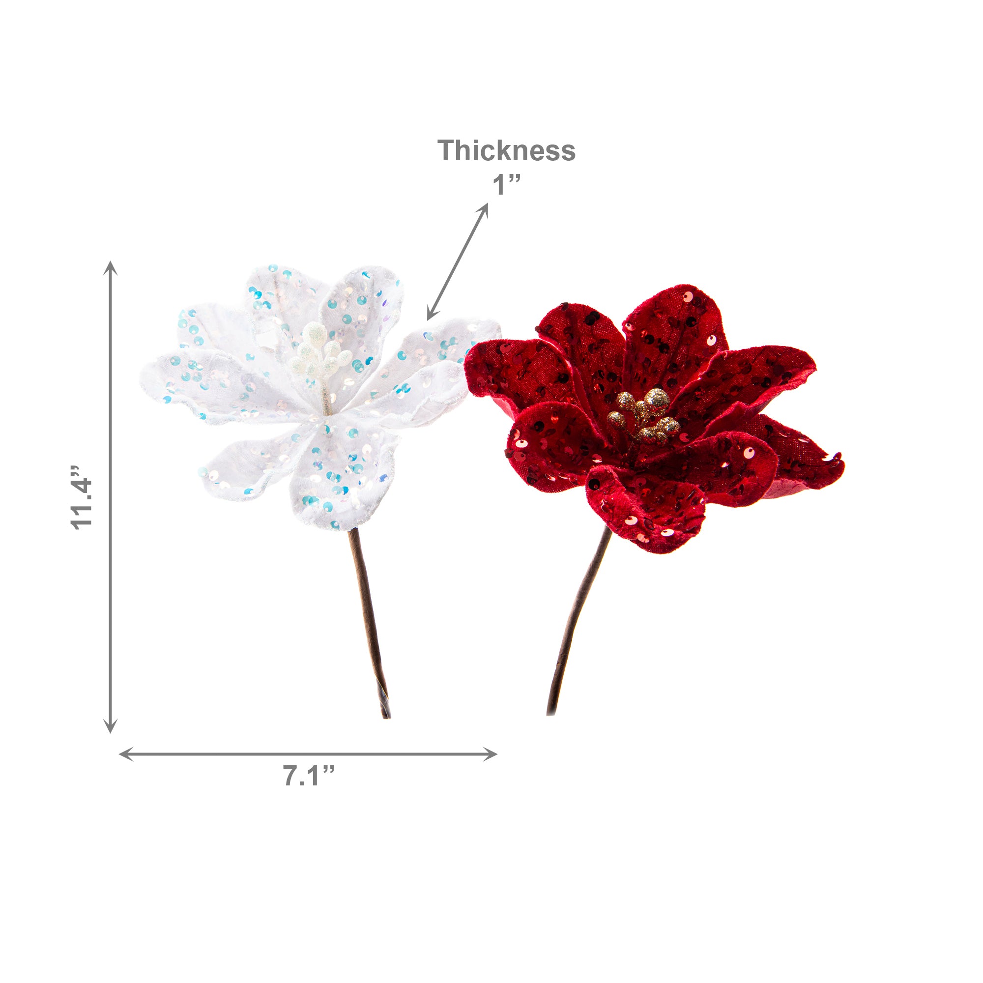 Sequin Velvet Floral Pick Assorted, Floral Pick, Holiday Decor- Set of 6