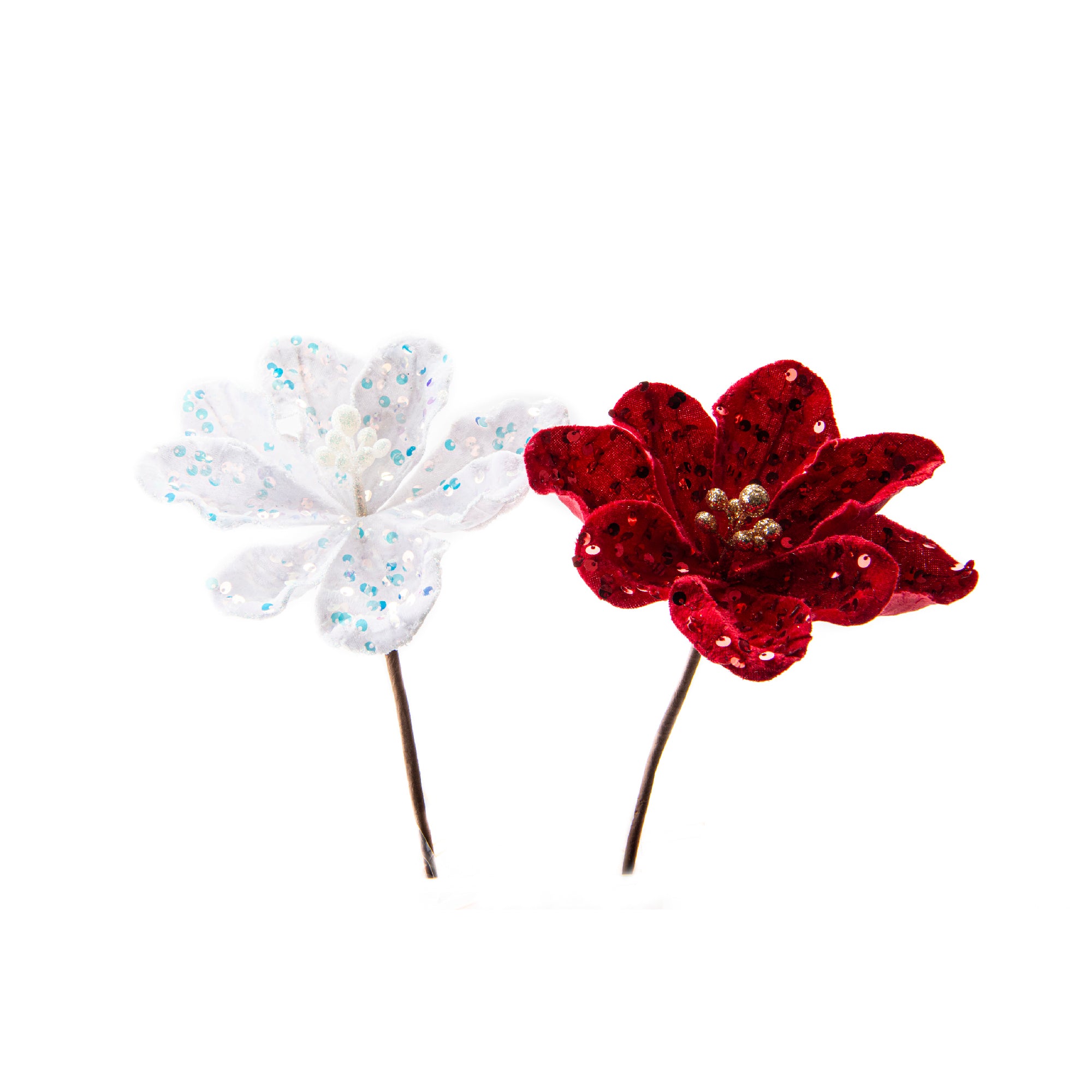 Sequin Velvet Floral Pick Assorted, Floral Pick, Holiday Decor- Set of 6