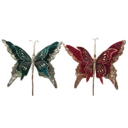 Velvet Glitter Butterfly Pick Assorted, Floral Pick, Holiday Decor- Set of 6
