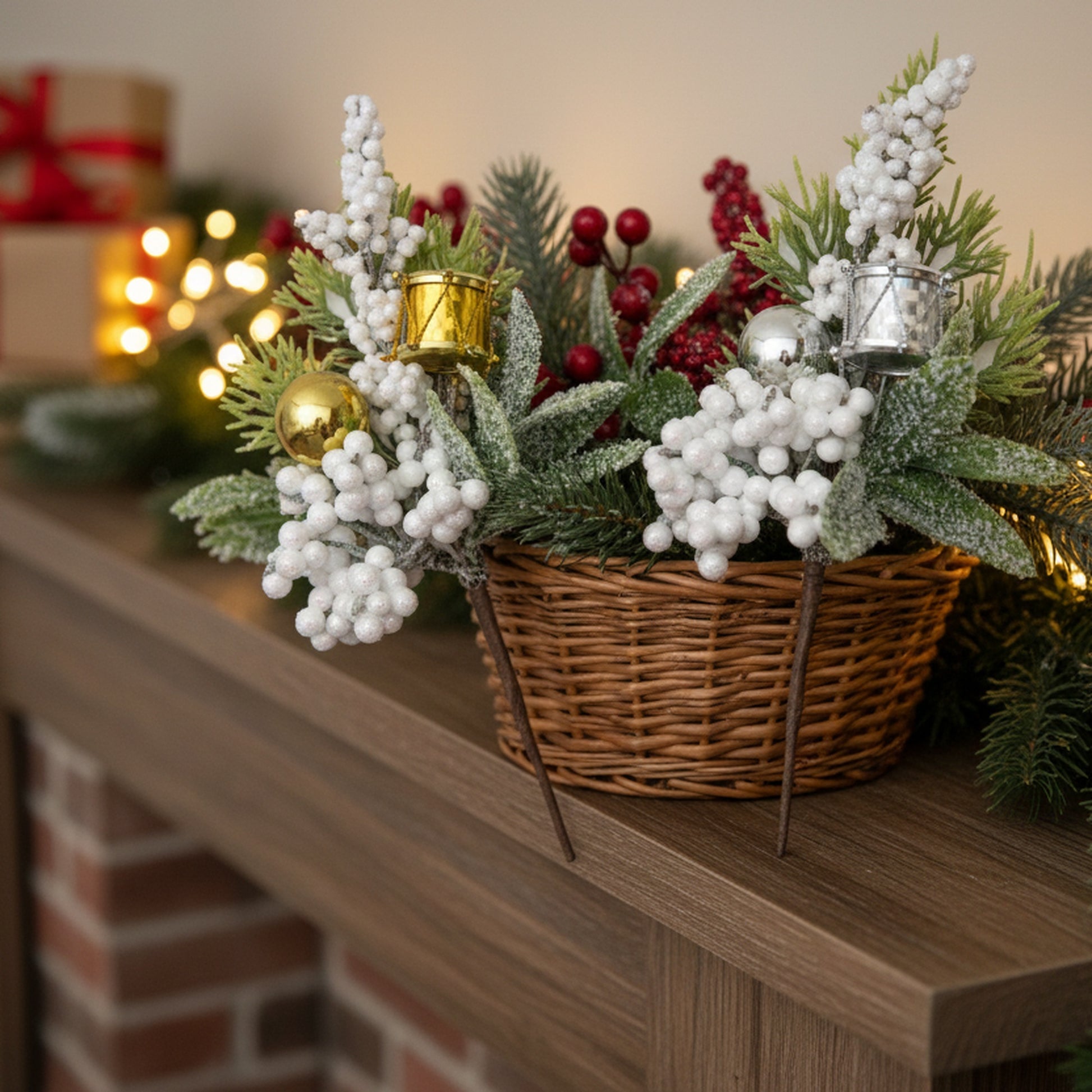 Frosted Berry and Mini Drum Pick Assorted, Winter, Floral Pick, Holiday Decor- Set of 6
