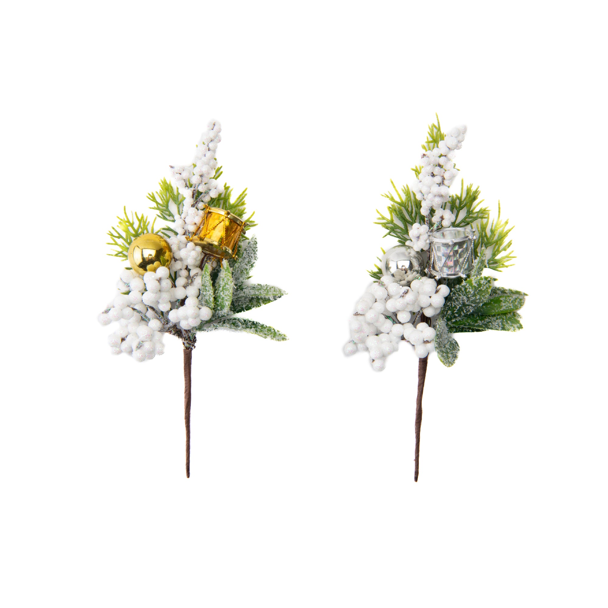 Frosted Berry and Mini Drum Pick Assorted, Winter, Floral Pick, Holiday Decor- Set of 6