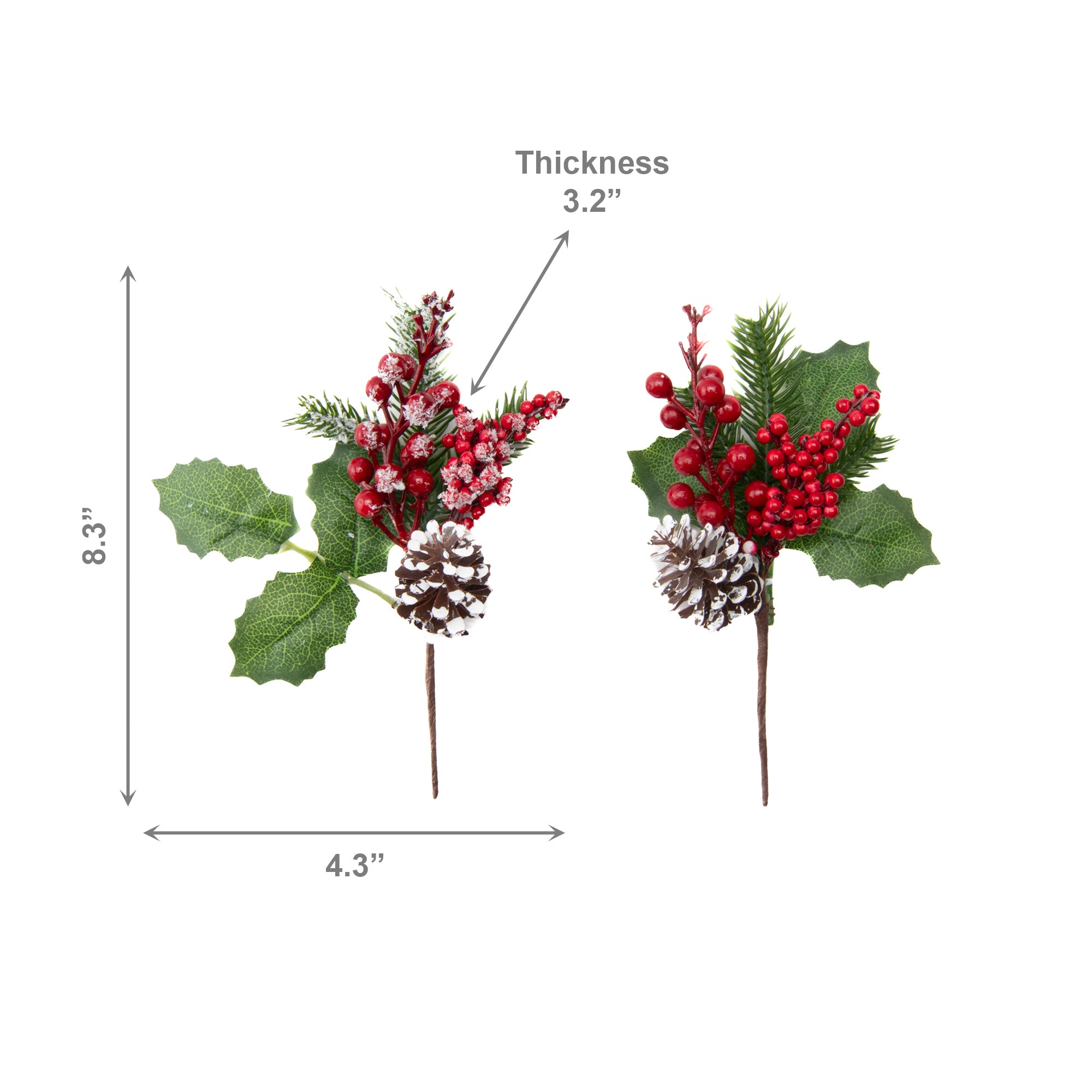 Red Berry and Pinecone Pick Assorted, Christmas, Floral Pick, Holiday Decor- Set of 6