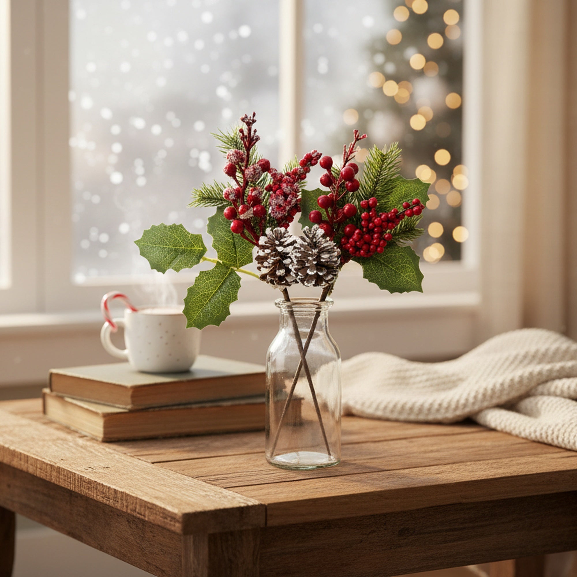 Red Berry and Pinecone Pick Assorted, Christmas, Floral Pick, Holiday Decor- Set of 6