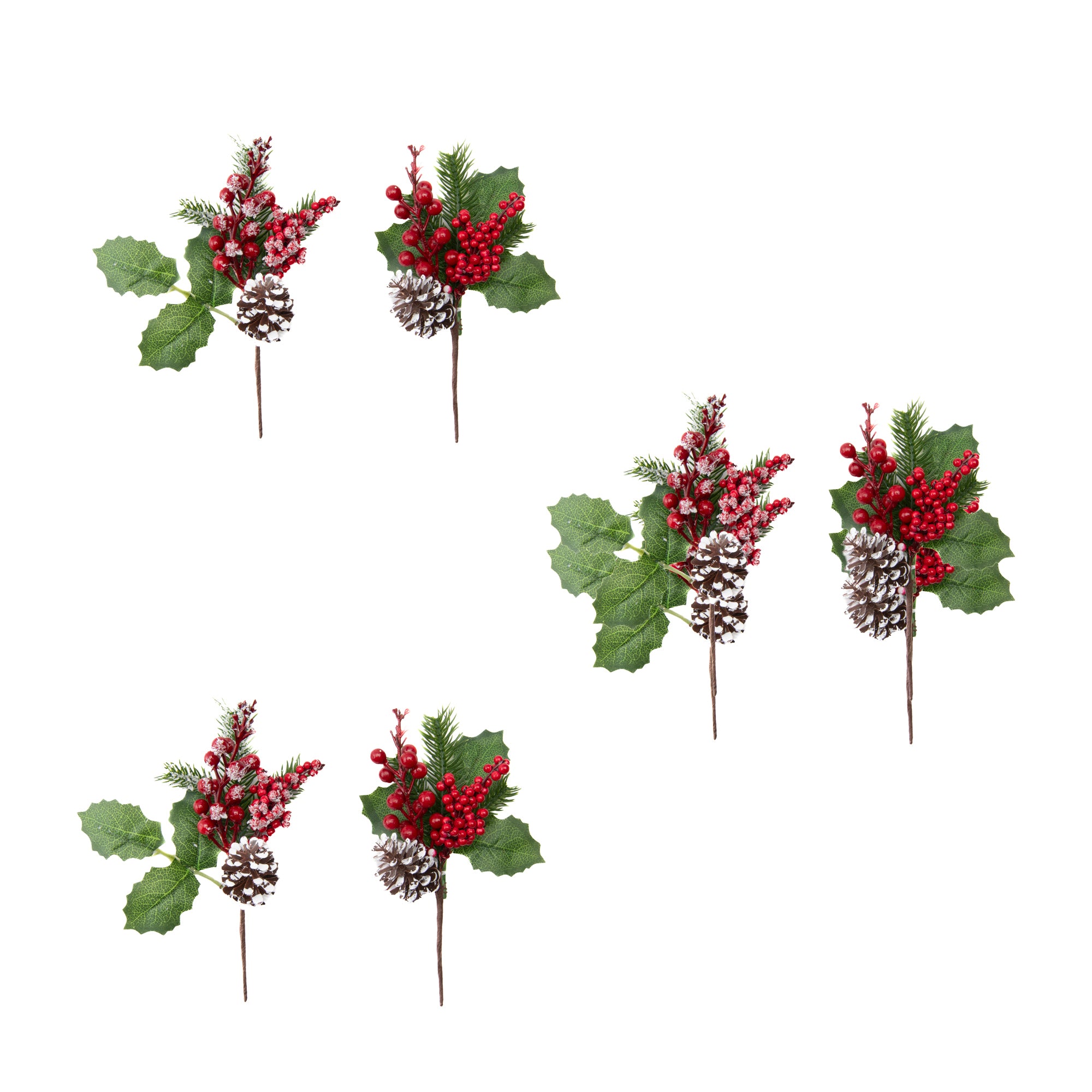 Red Berry and Pinecone Pick Assorted, Christmas, Floral Pick, Holiday Decor- Set of 6