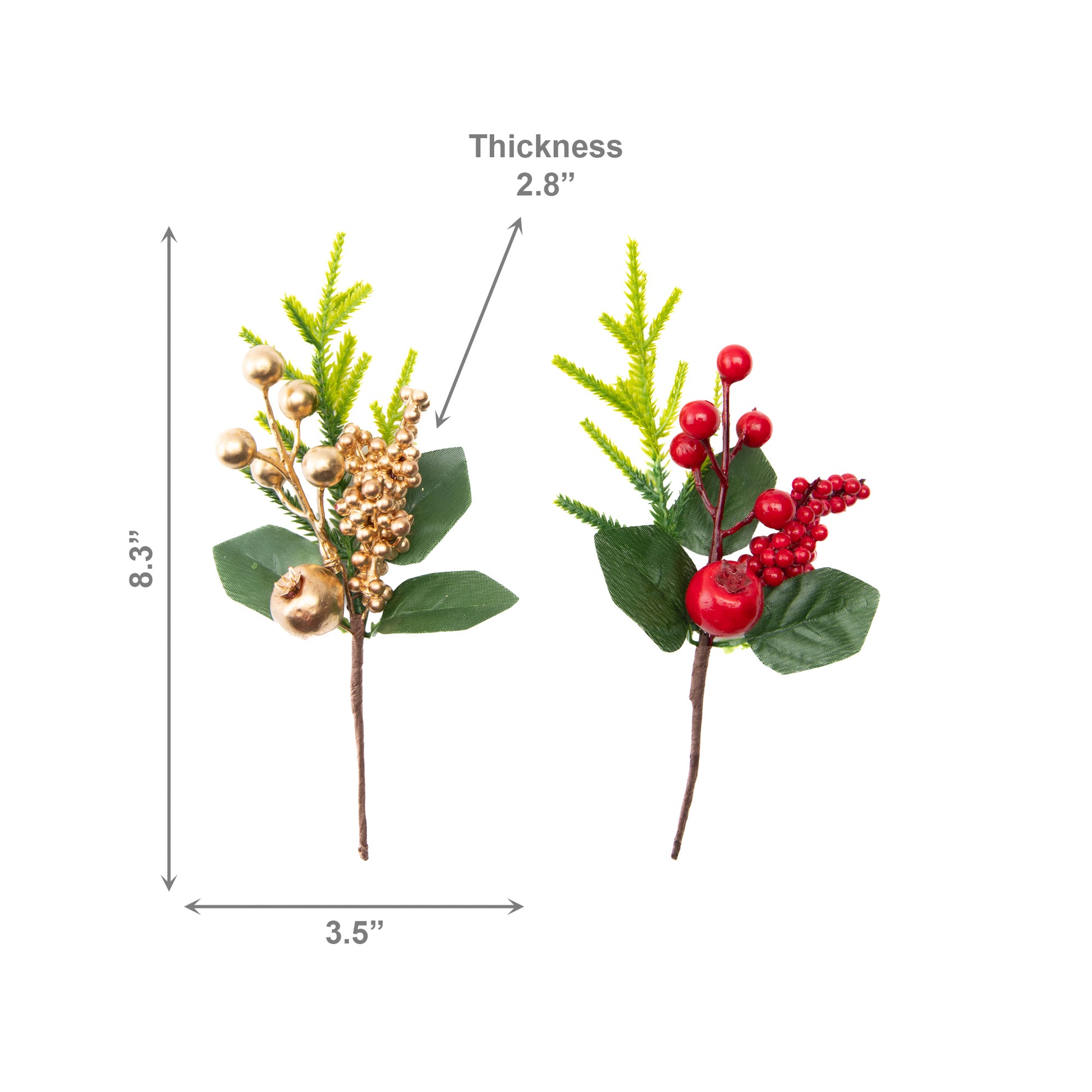 Berries and Pine Pick Assorted, Floral Pick, Holiday Decor- Set of 6