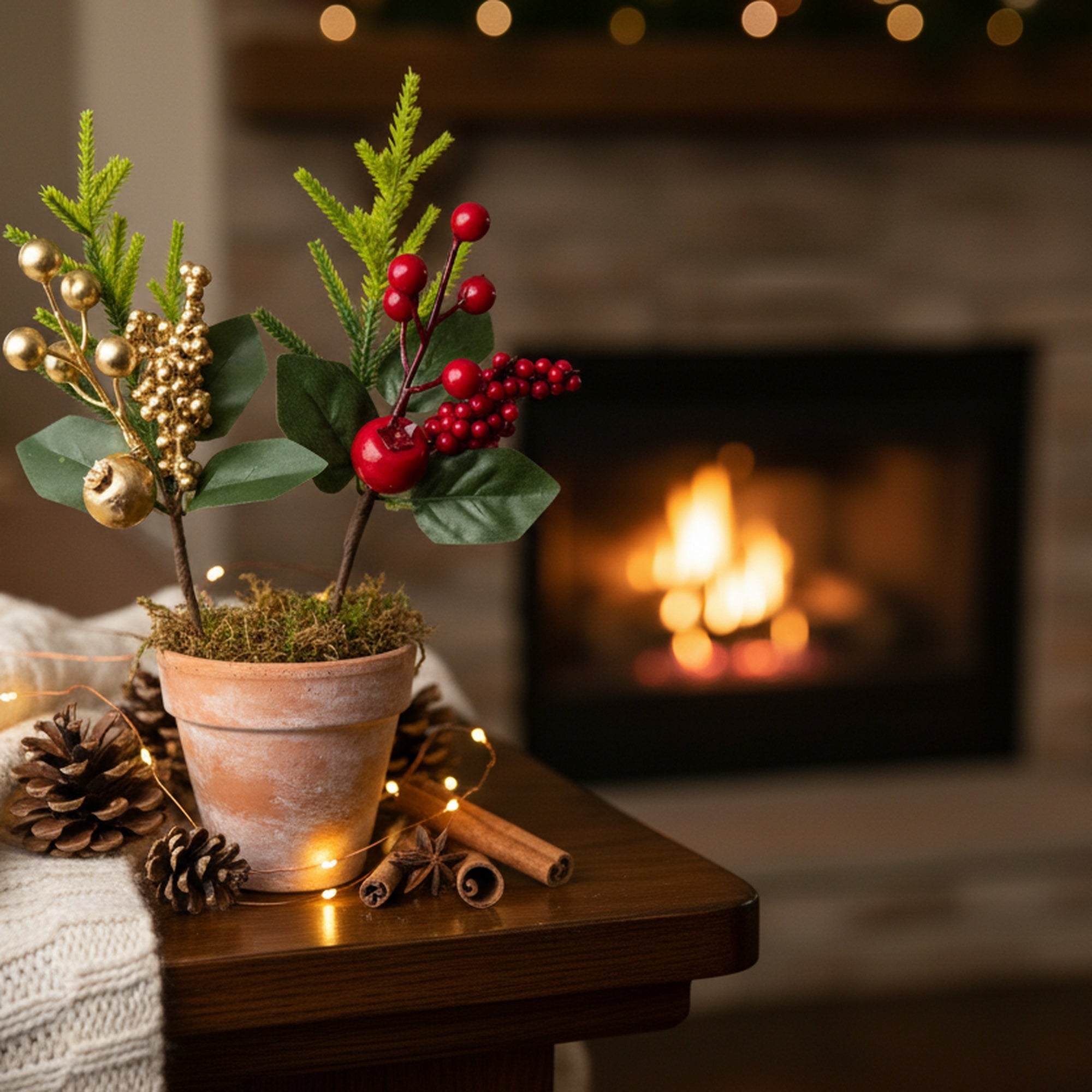 Berries and Pine Pick Assorted, Floral Pick, Holiday Decor- Set of 6