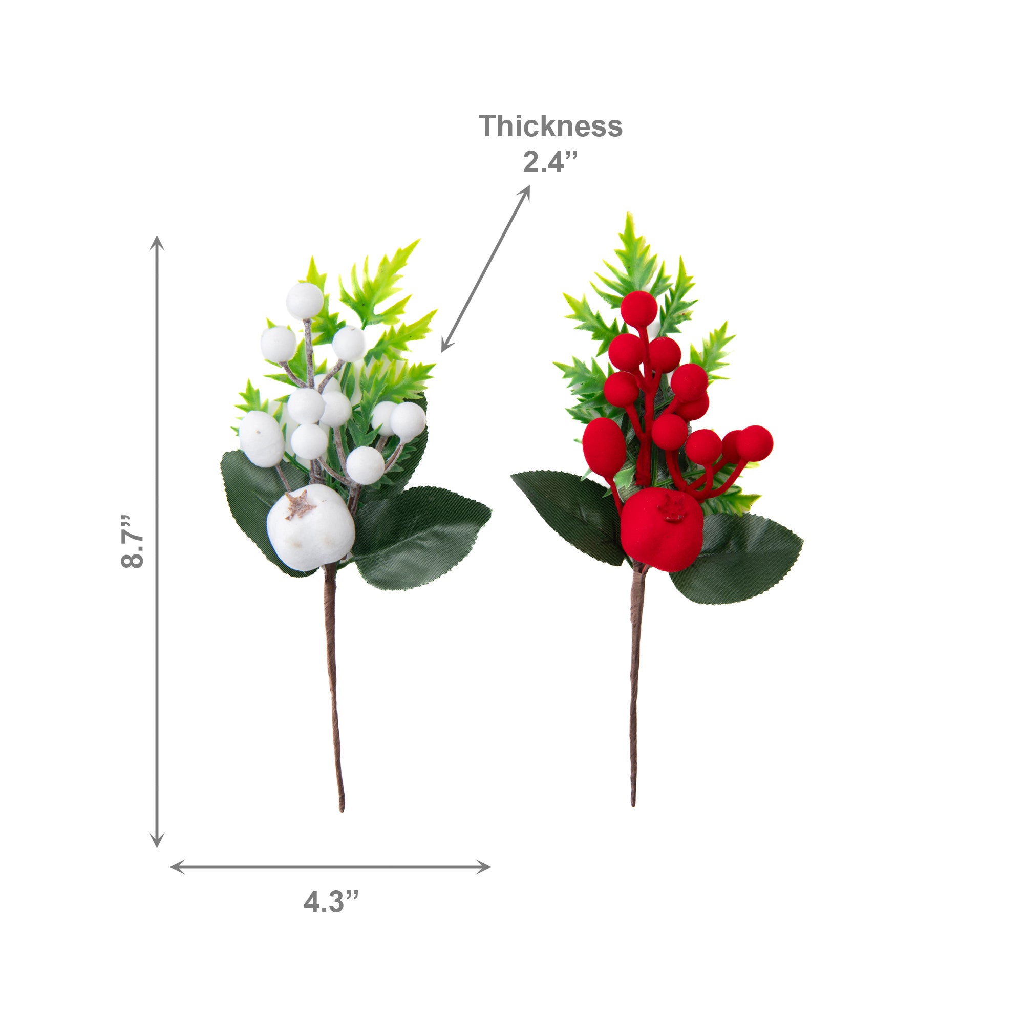 Flocked Berries Pick Assorted, Floral Pick, Holiday Decor- Set of 6