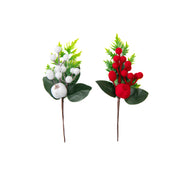 Flocked Berries Pick Assorted, Floral Pick, Holiday Decor- Set of 6