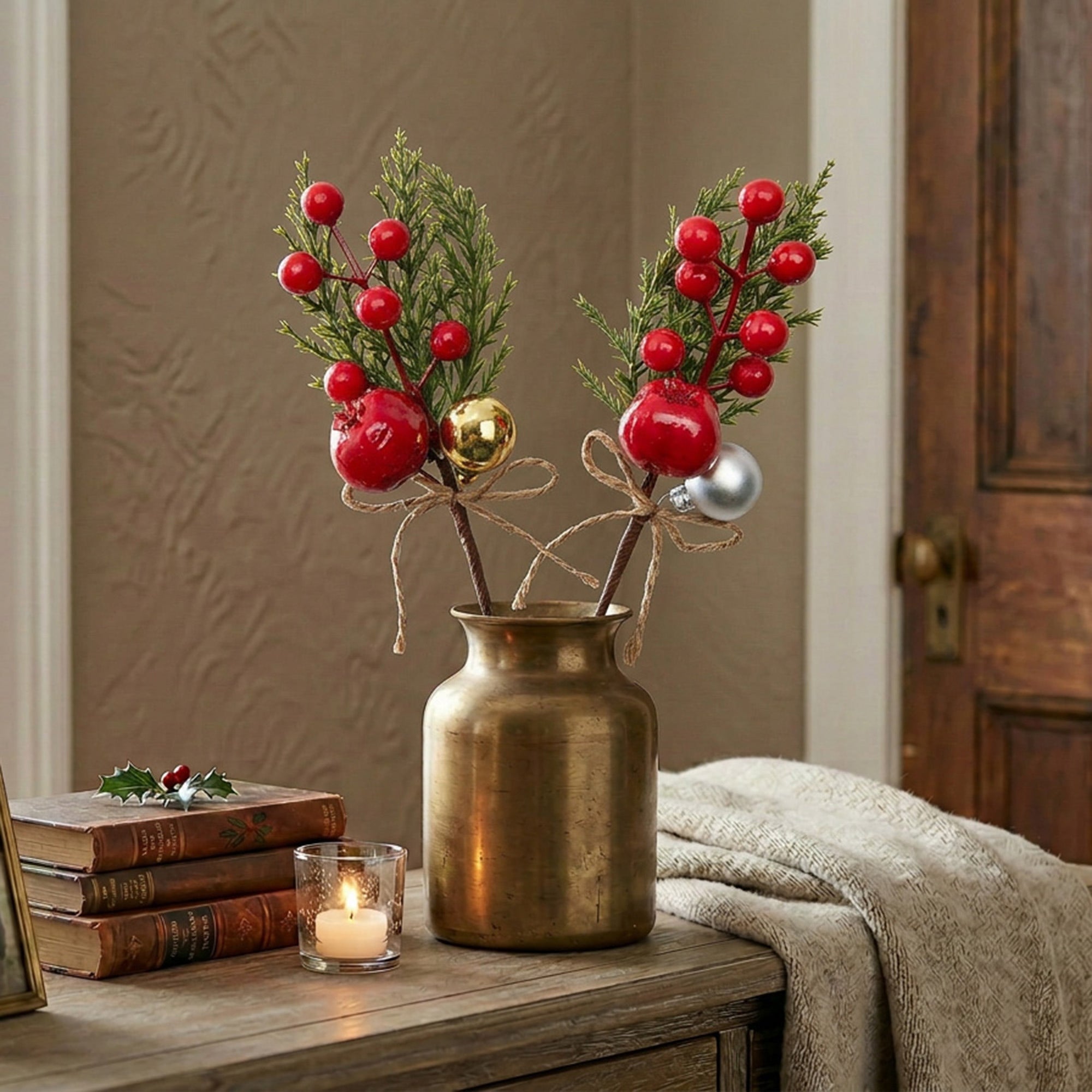 Berries and Ornament Pick Assorted, Ornament, Holiday Decor- Set of 6