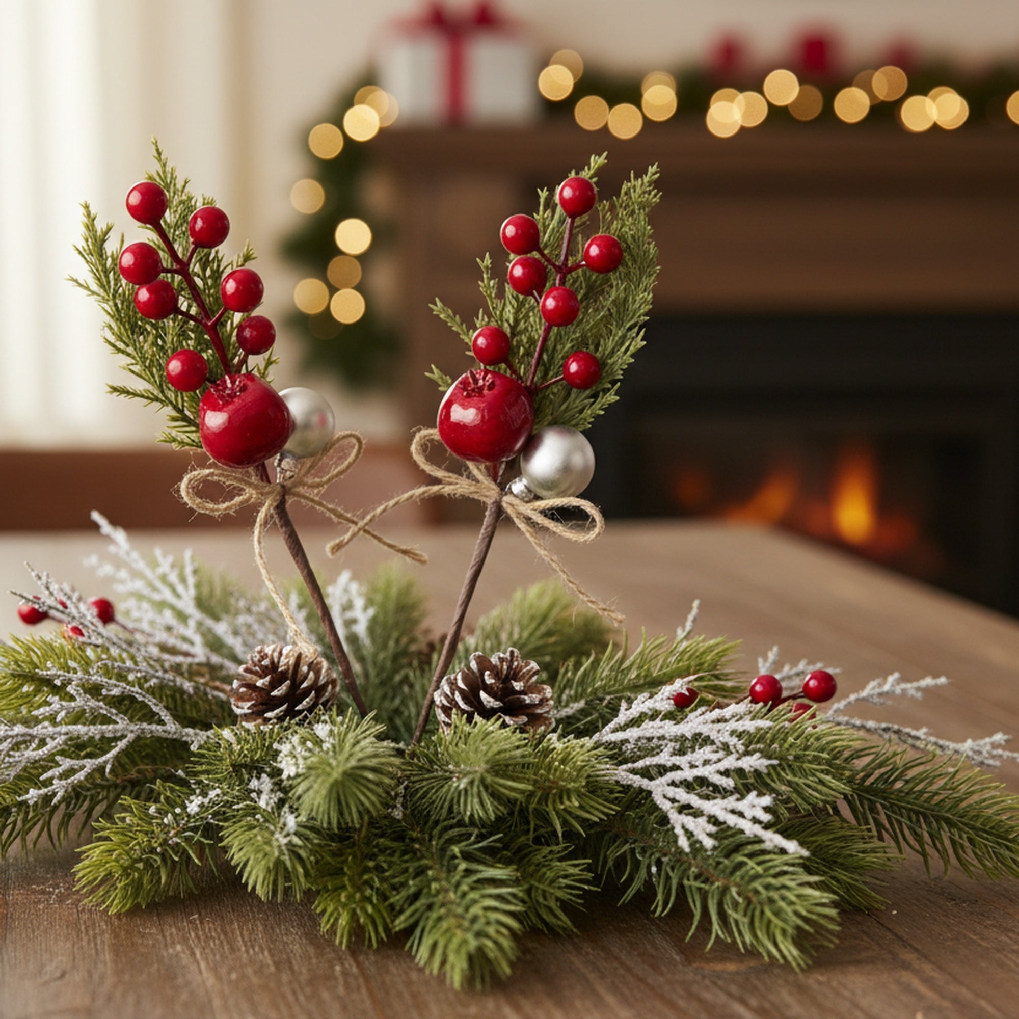 Berries and Ornament Pick Assorted, Ornament, Holiday Decor- Set of 6
