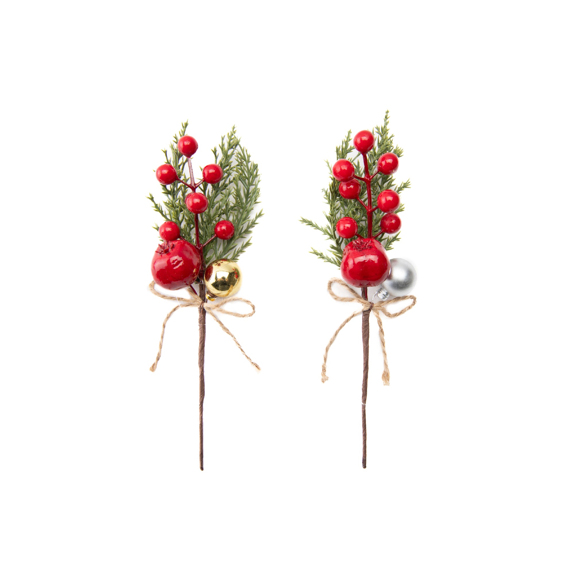 Berries and Ornament Pick Assorted, Ornament, Holiday Decor- Set of 6