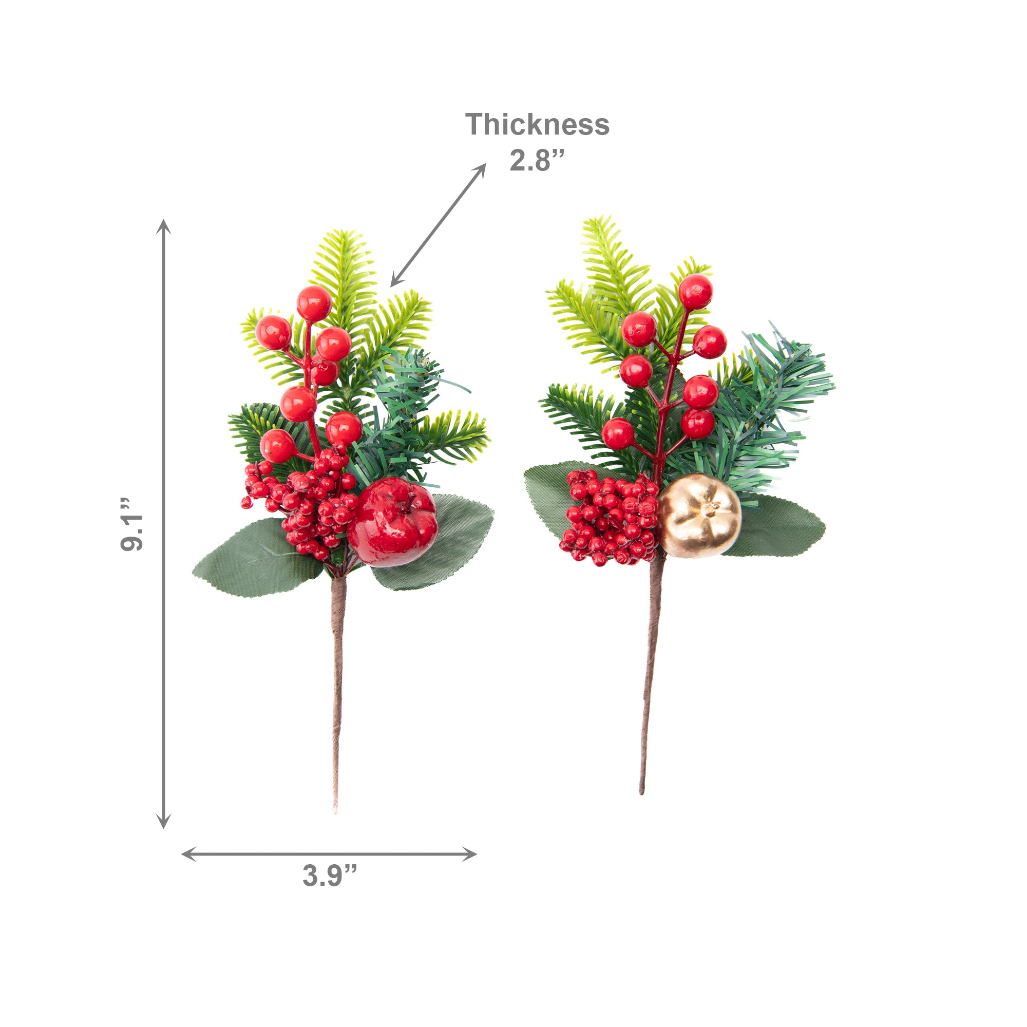 Berries and Apple Pick Assorted, Floral Pick, Holiday Decor- Set of 6
