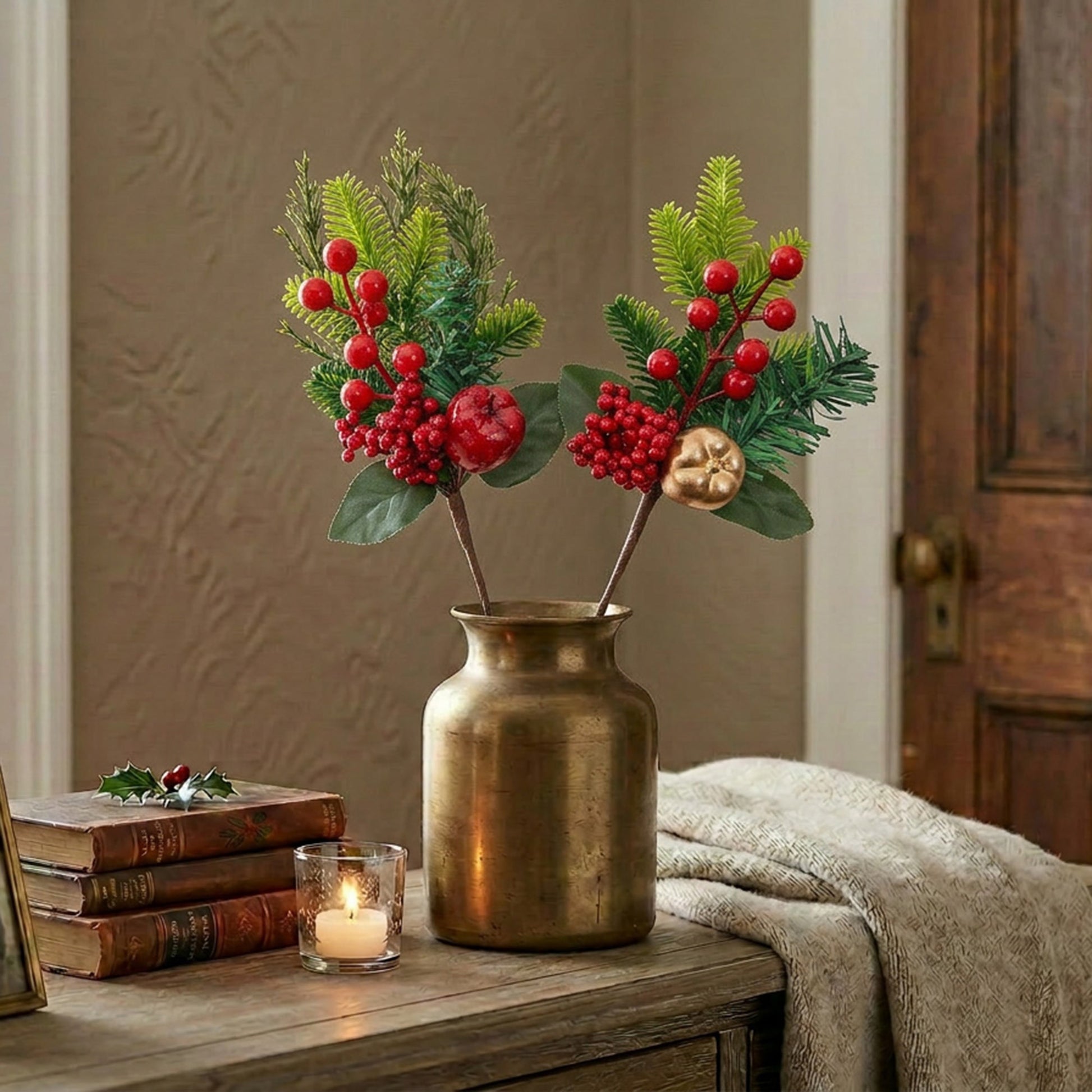 Berries and Apple Pick Assorted, Floral Pick, Holiday Decor- Set of 6